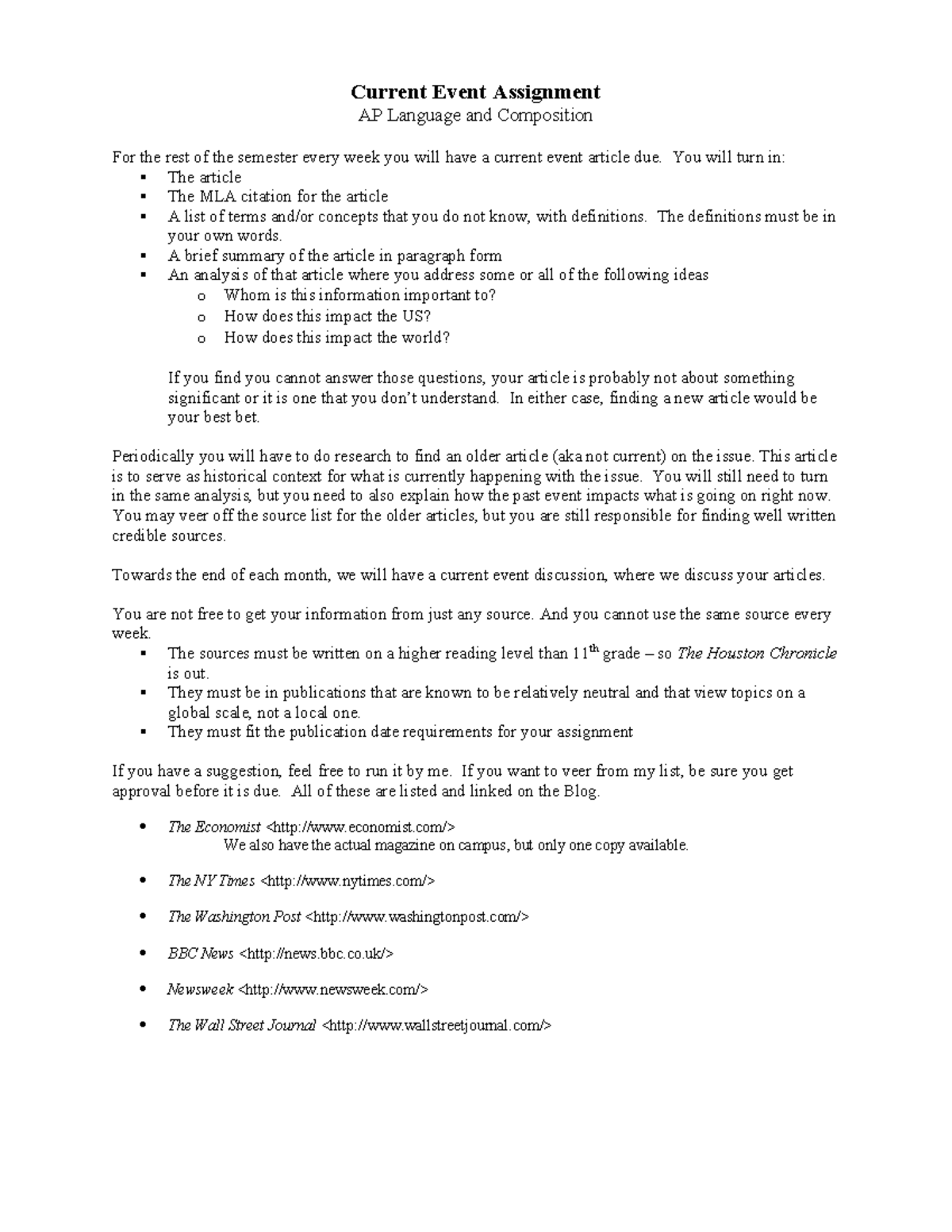 AP Lang Current Event Assignment Guidelines and Requirements - Studocu
