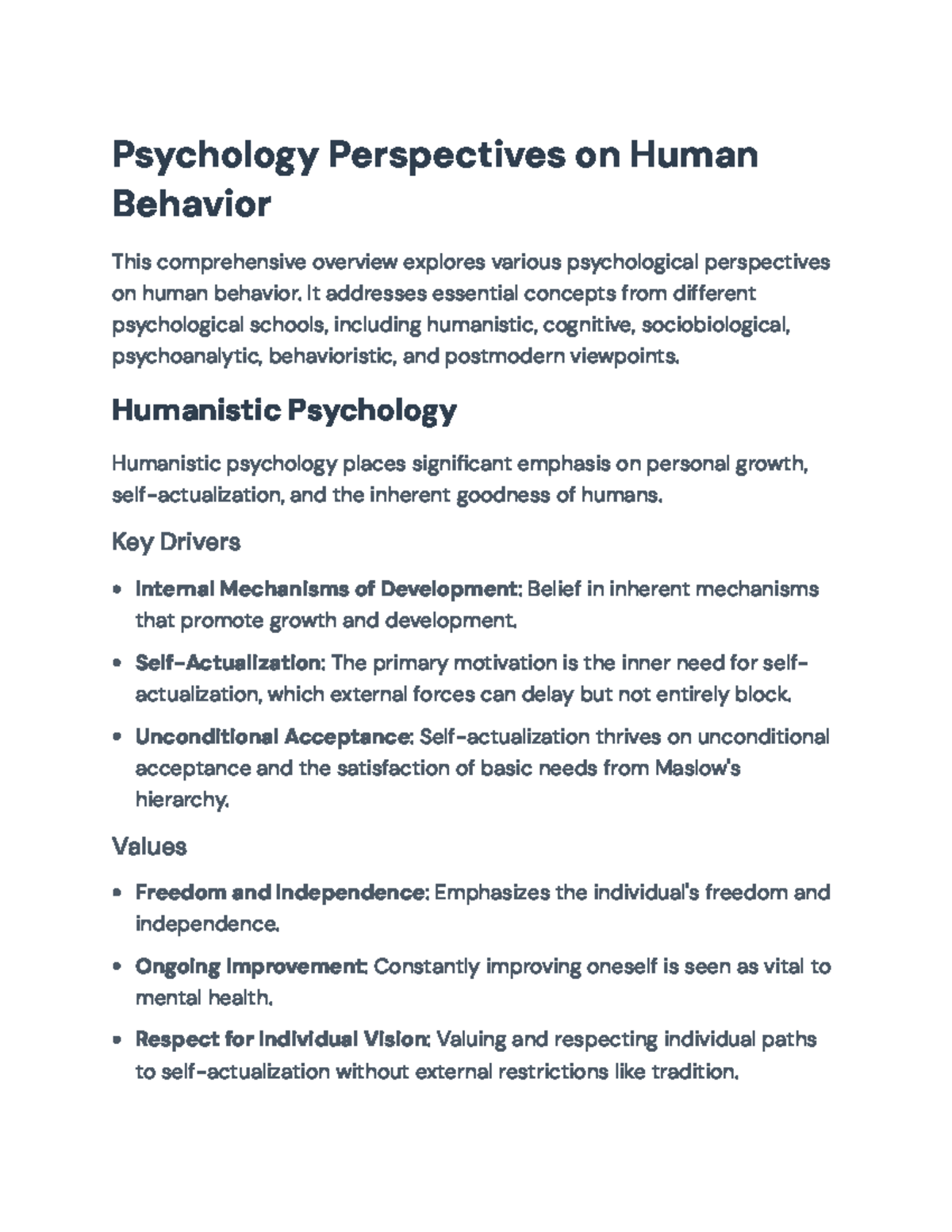 Psychological Perspectives on Human Behavior: A Comprehensive Overview ...