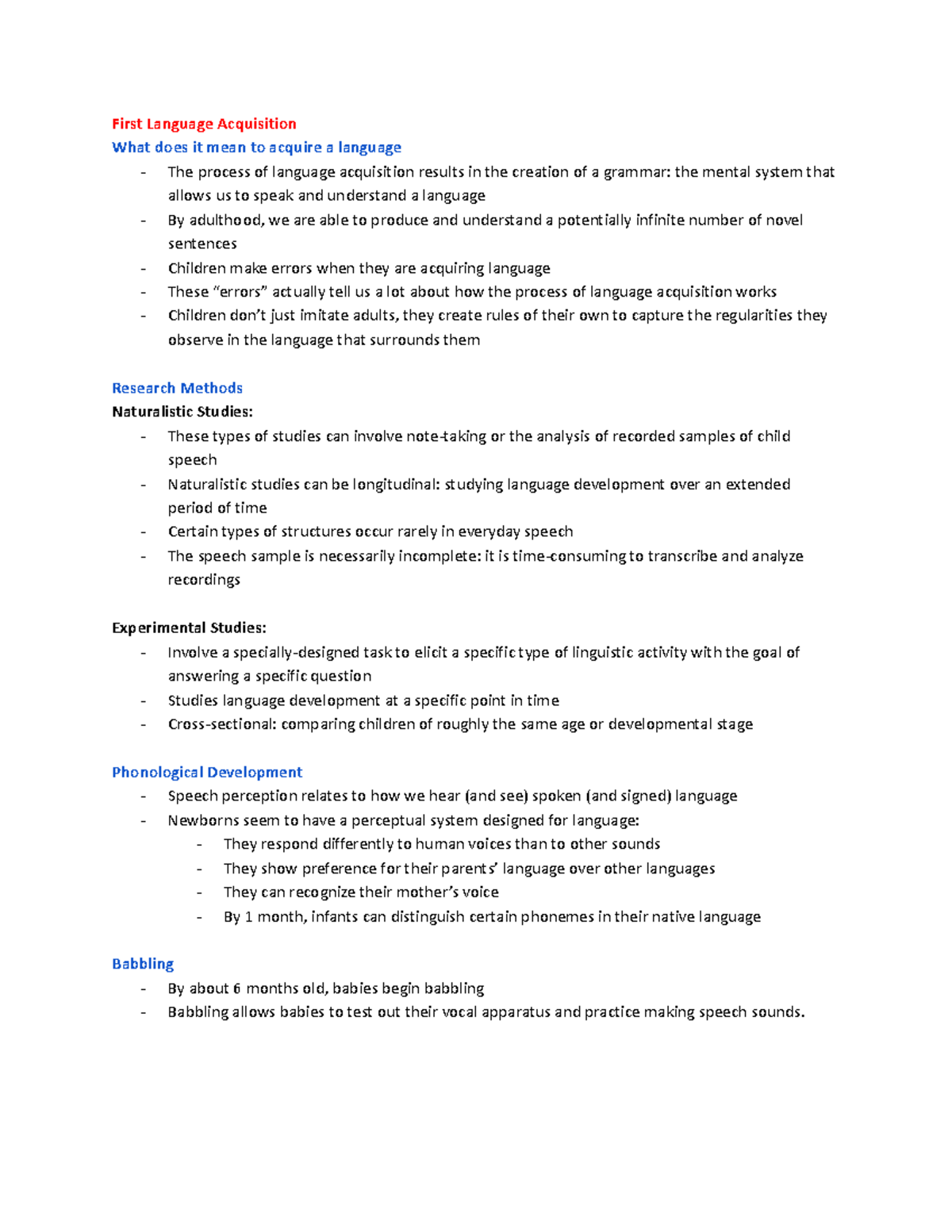 Test 3 Notes: First Language Acquisition and Second Language ...