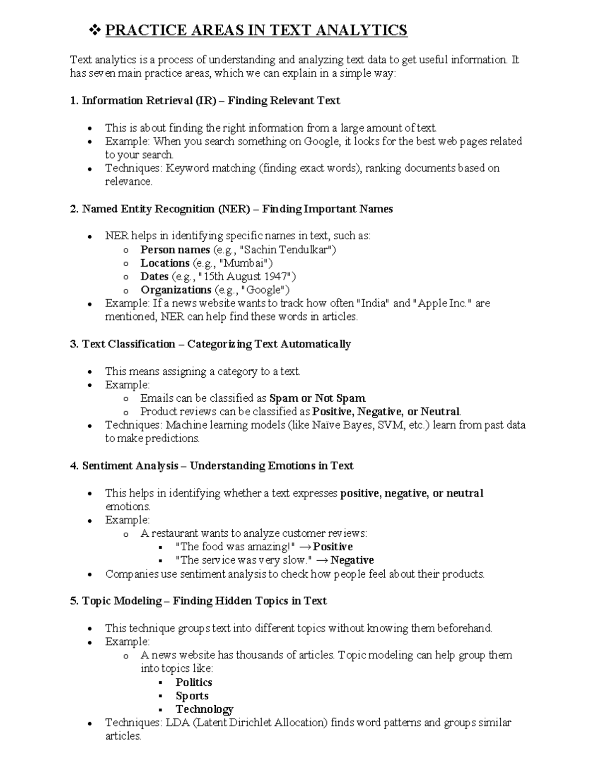 PRACTICE AREAS IN TEXT ANALYTICS: A Comprehensive Overview - Studocu