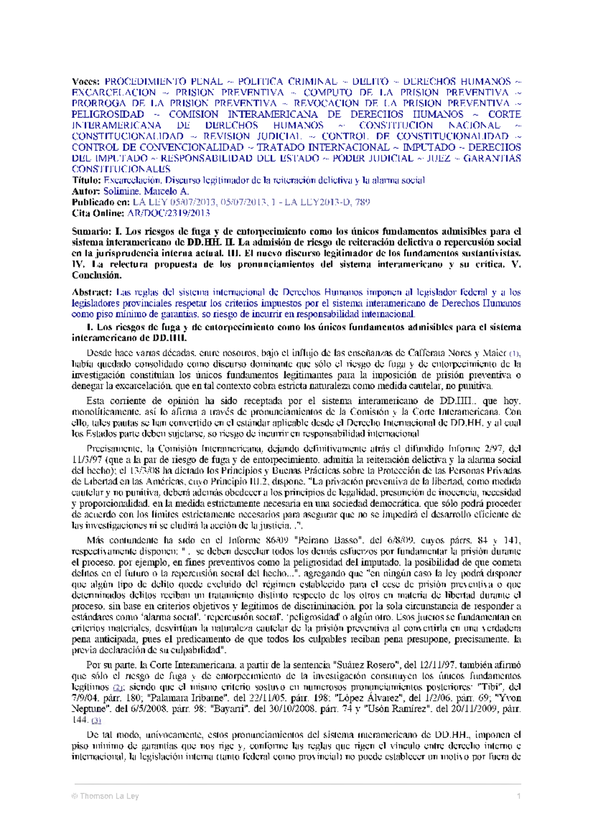 Excarcelación y Riesgo de Reiteración Delictiva en el Sistema ...