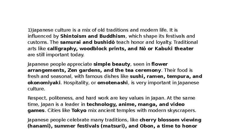 Japanese Culture: Traditions, Values, and Modern Influences (ENG101 ...