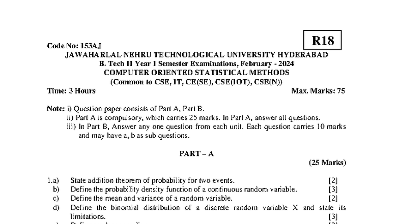 COSM 2024: Computer Oriented Statistical Methods Exam Notes - Studocu