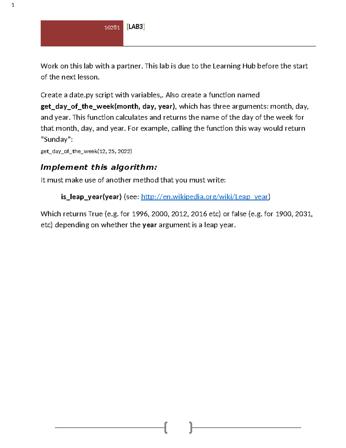 10281 Lab03: Date Calculation and Day of the Week Function - Studocu