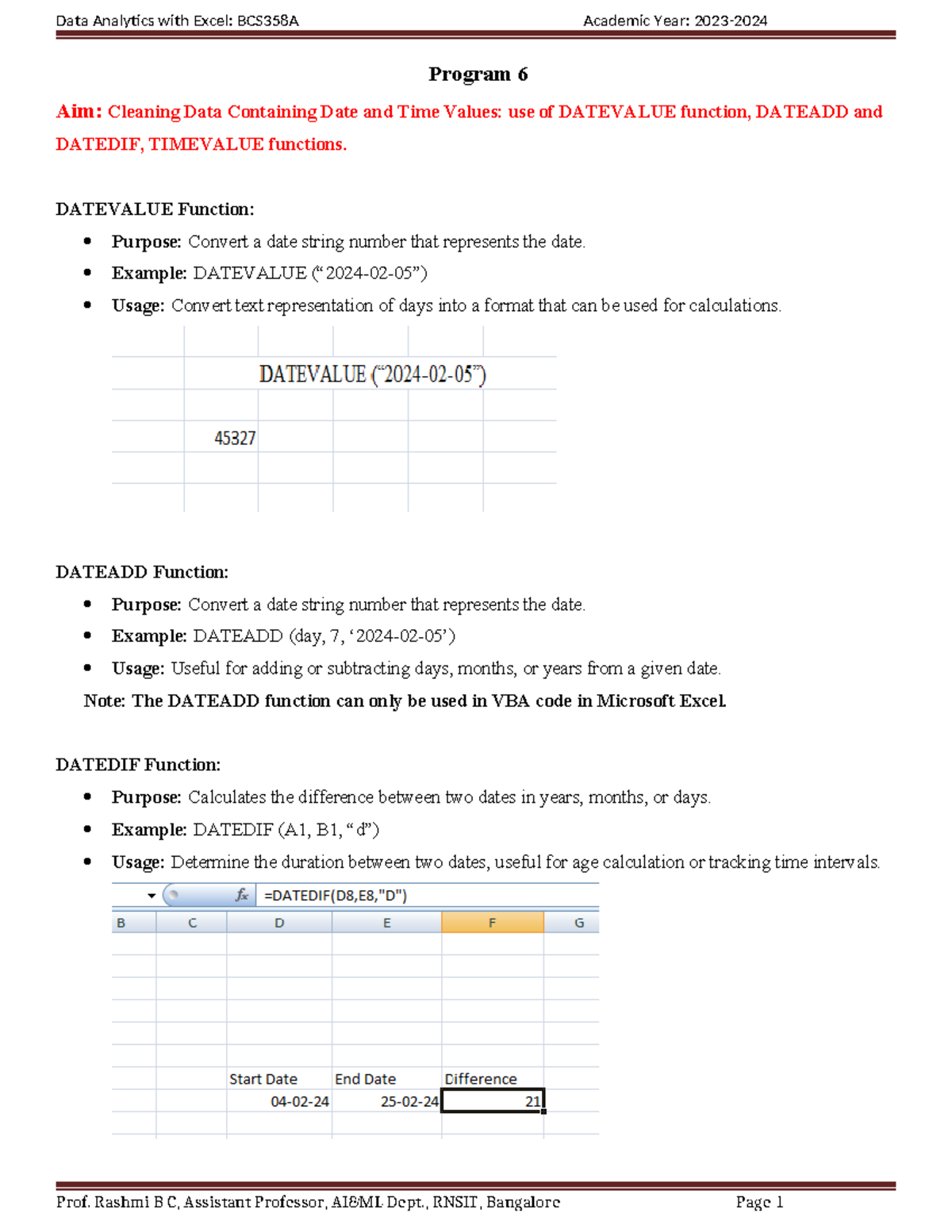 DAE (Program 7-11) - Data Management & Functions in Excel - Studocu