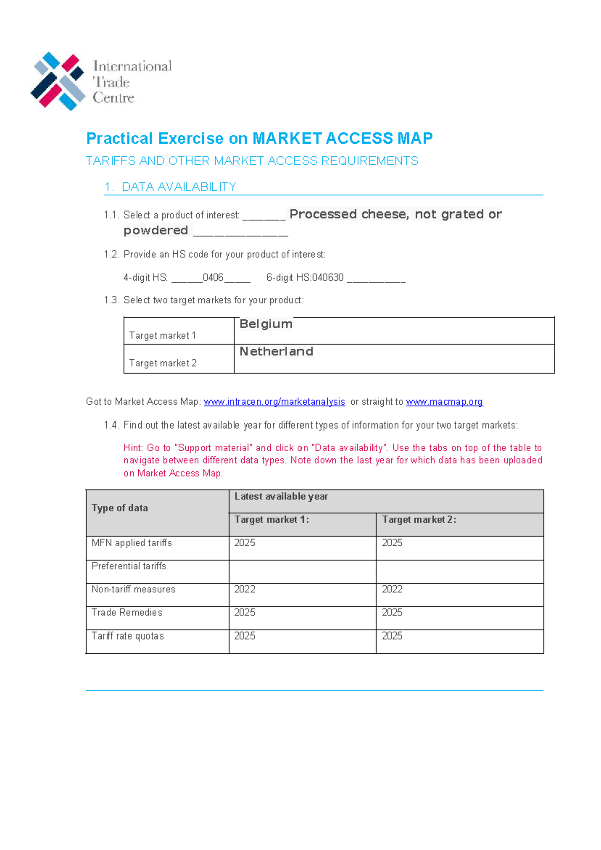Practical Exercise on Market Access Map Tariffs & Requirements (MKT 101 ...