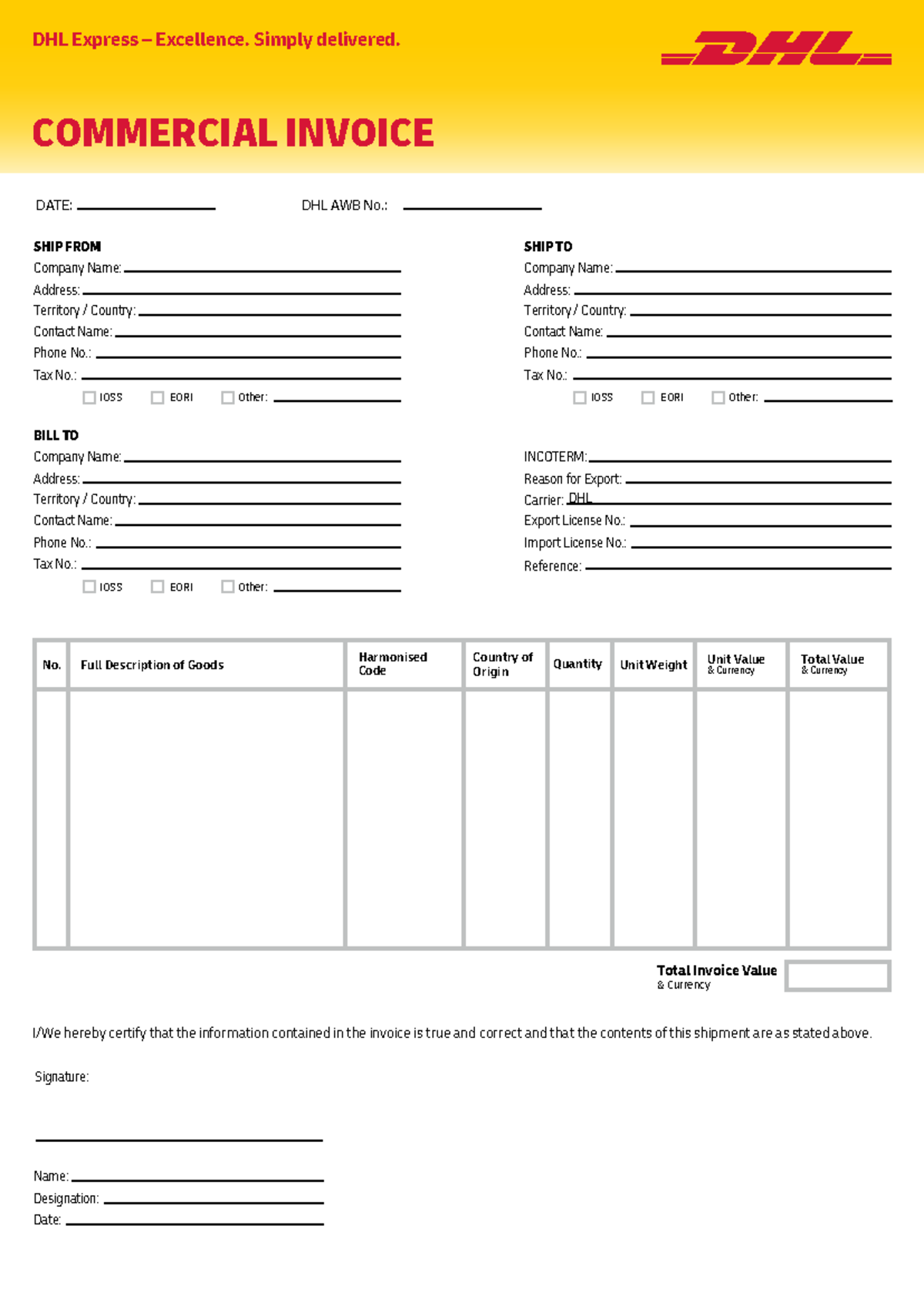 DHL Express Commercial Invoice - Shipping Details & Requirements - Studocu