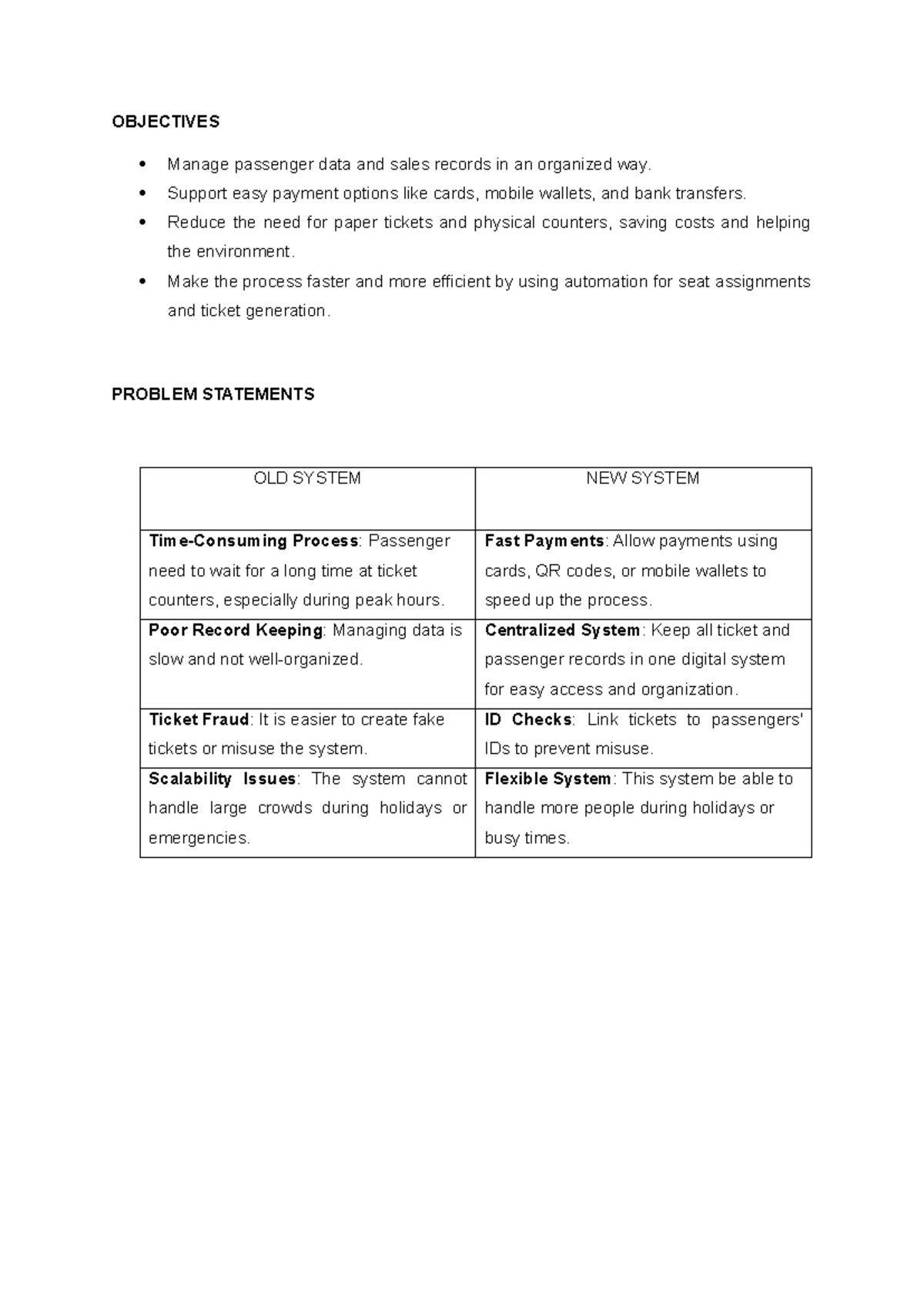 Objectives & Problem Statement IMD238 - OBJECTIVES Manage passenger ...