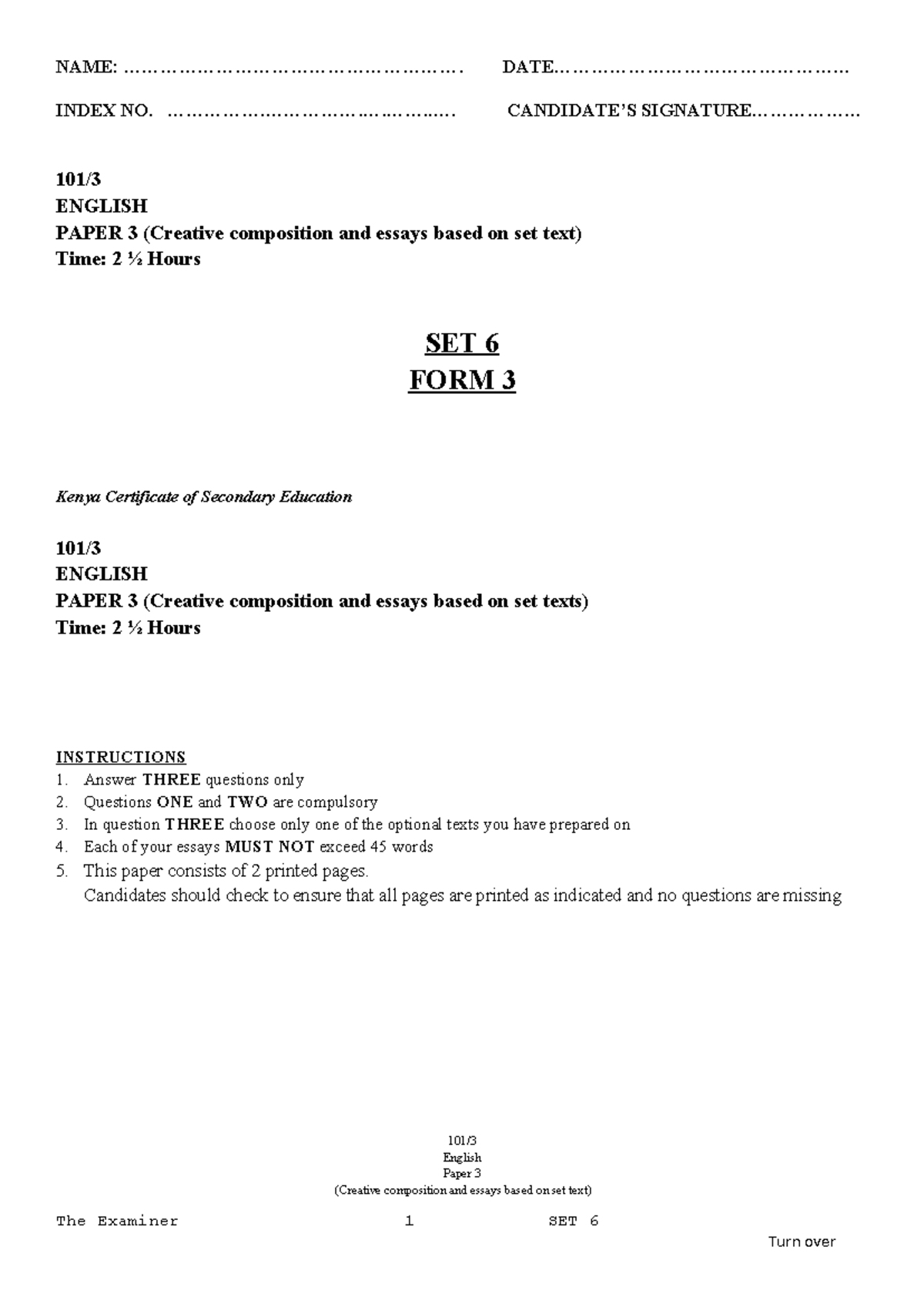 English 101/P3 - Revision for Creative Composition & Essays - Studocu