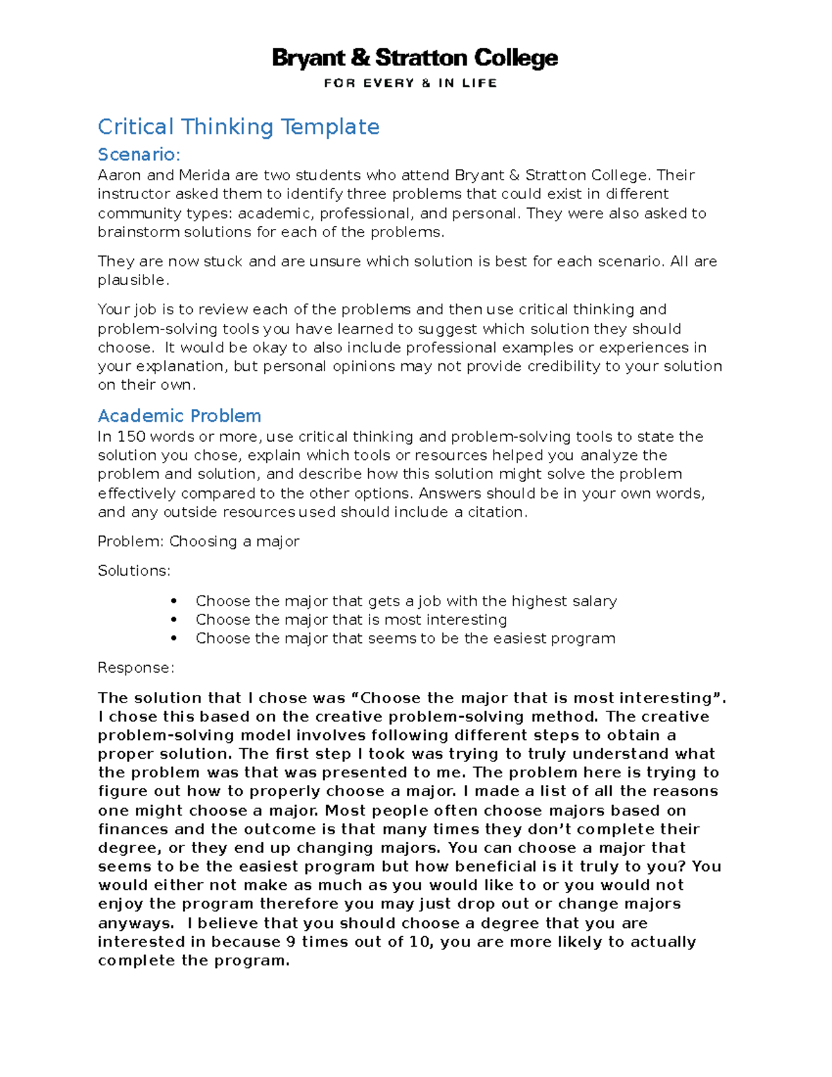 COMM104 - Critical Thinking Week 6 Assignment: Problem & Solution ...