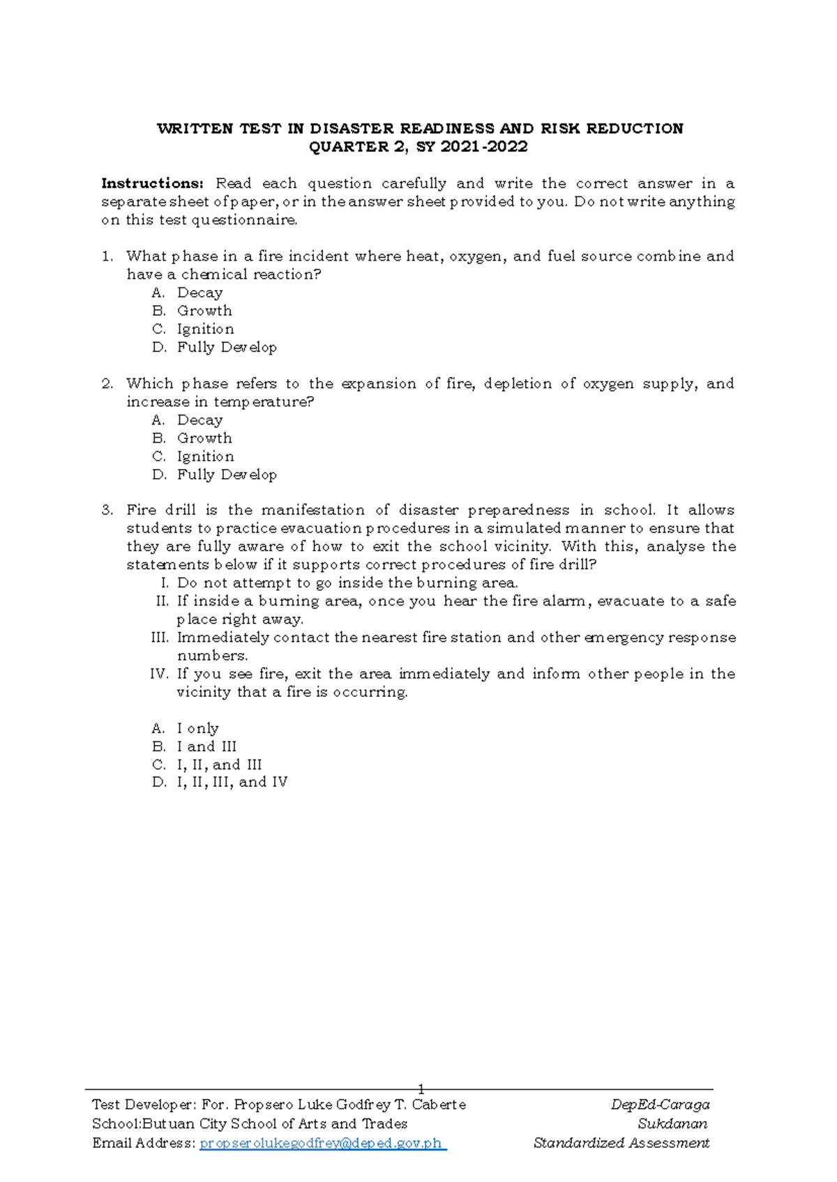 DRRR Q2 Summative Test 3: Disaster Readiness and Risk Reduction - Studocu