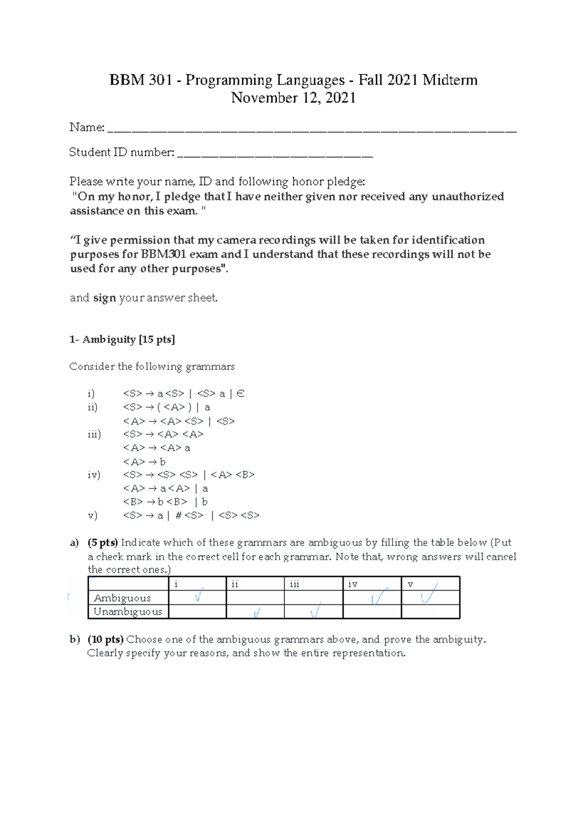 BBM 301 Programming Languages Fall 2021 Midterm Exam Guide - Studocu