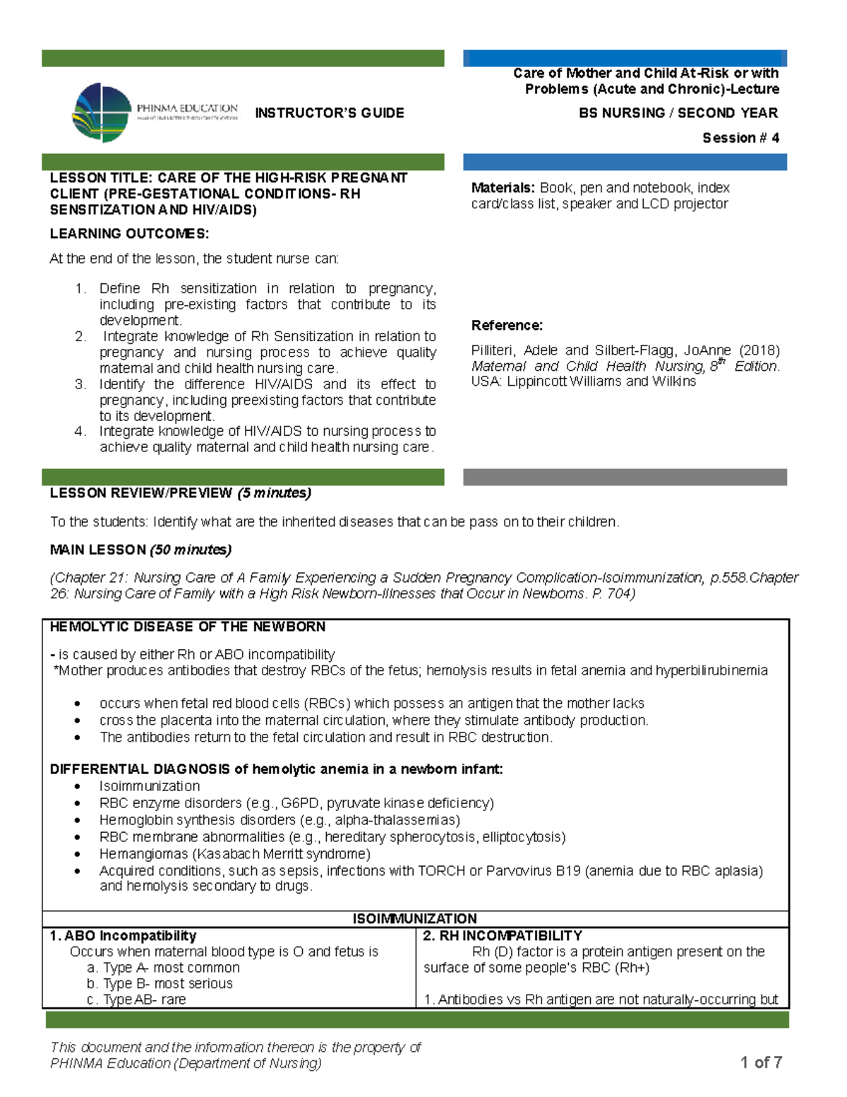 OB2 IG 4 - Care of High-Risk Pregnancies and HIV/AIDS - Lecture Notes ...