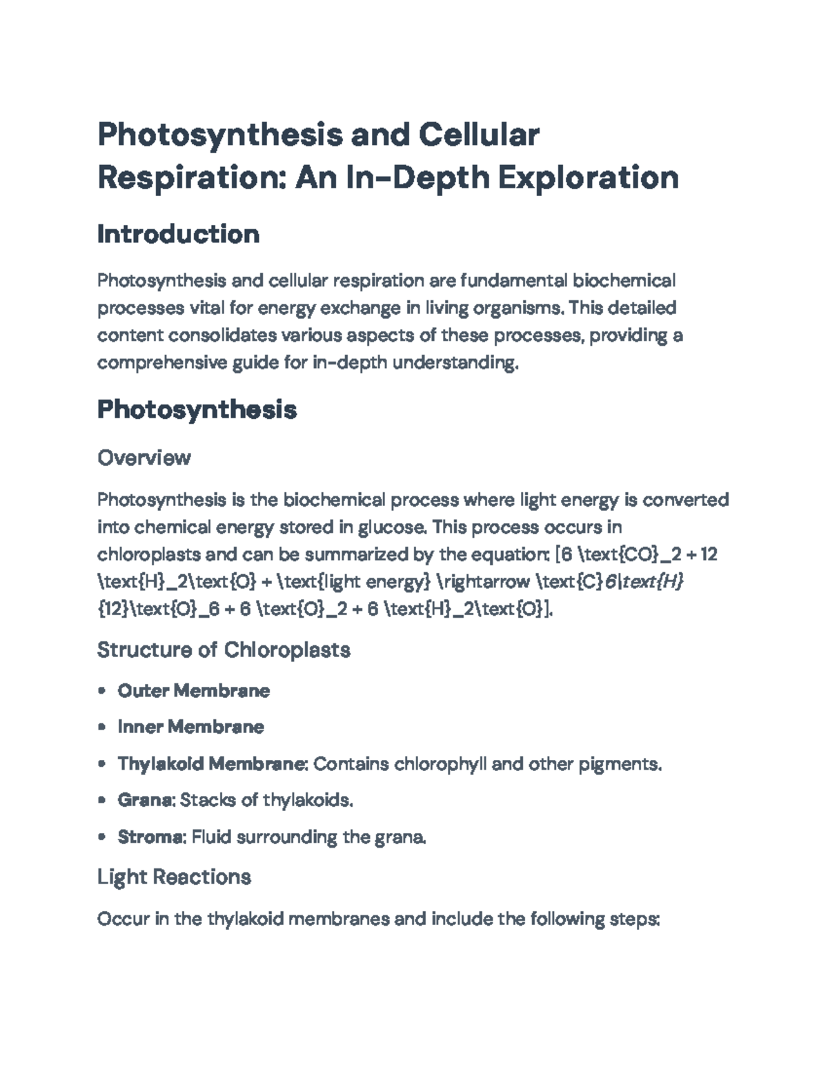 Photosynthesis & Cellular Respiration: Detailed Study Guide for Bio 101 ...