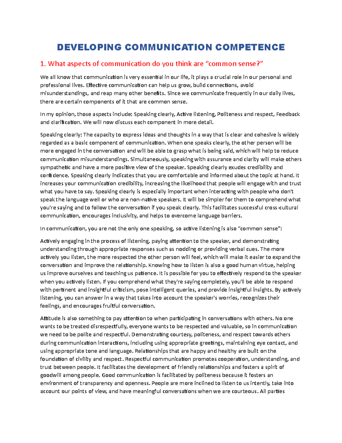 Developing Communication Competence - DEVELOPING COMMUNICATION ...