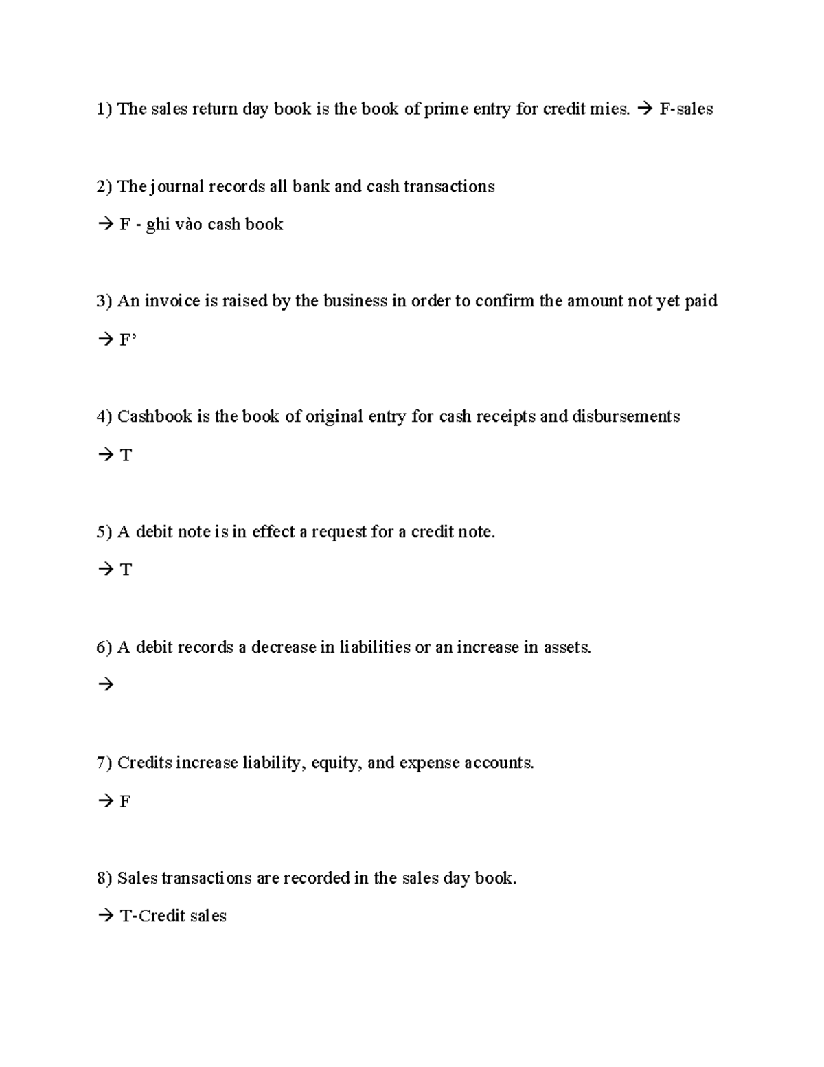 F3-True/False Questions for Exam Preparation - Studocu