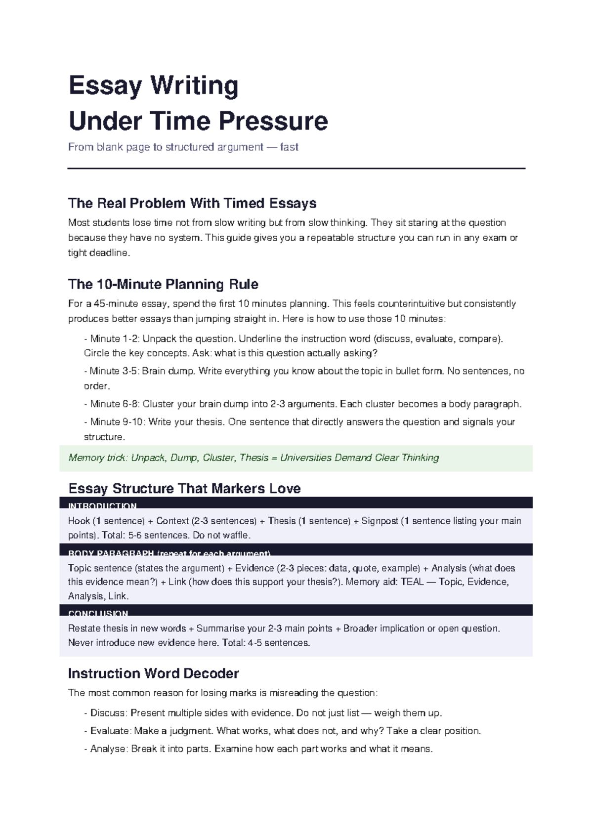 Essay Writing Guide: Mastering Timed Essays for Success - Studocu