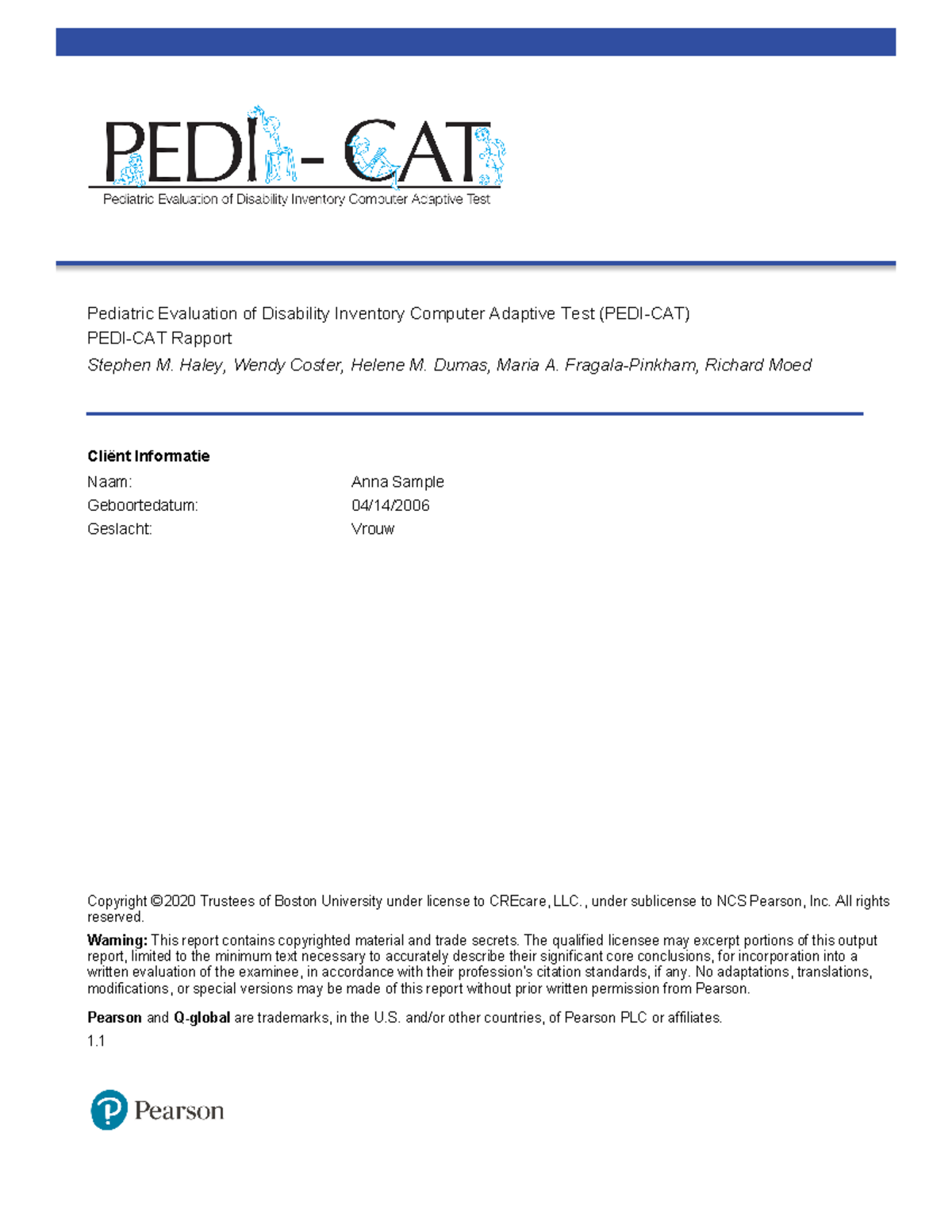 Voorbeeld rapport HCO pedi-cat report dutch - Pediatric Evaluation of ...