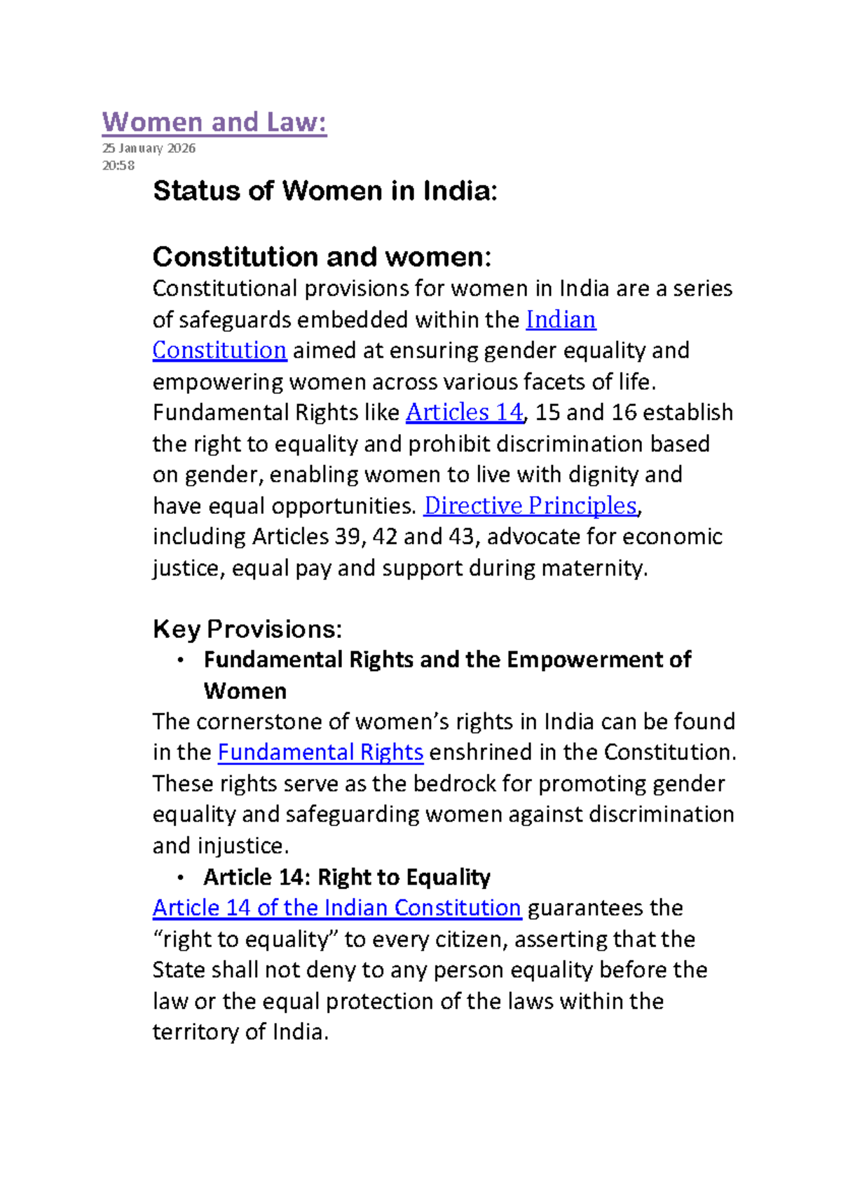 Women Empowerment Articles In Indian Constitution