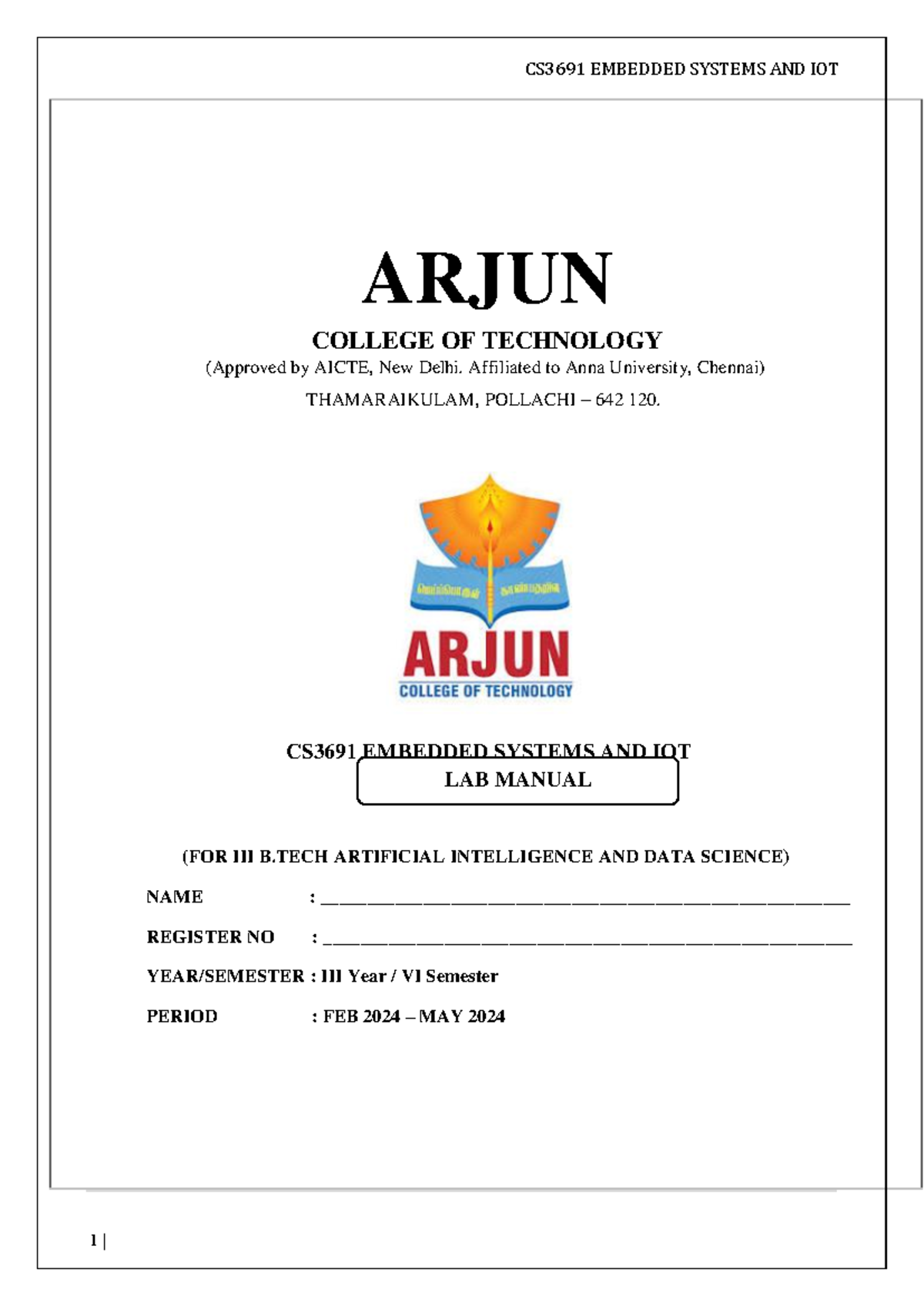 CS3691 - Embedded Systems & IoT Lab Manual for AI & DS Students - Studocu