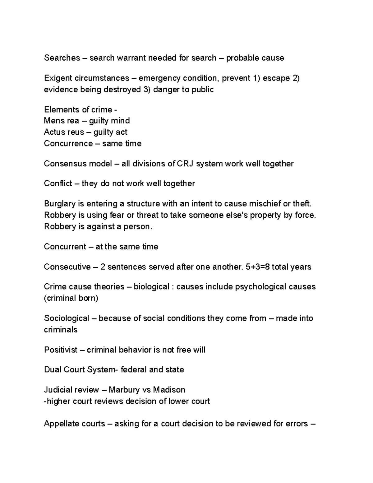 CRJ 101 - Final Exam Study Guide: Key Concepts in Criminal Justice ...