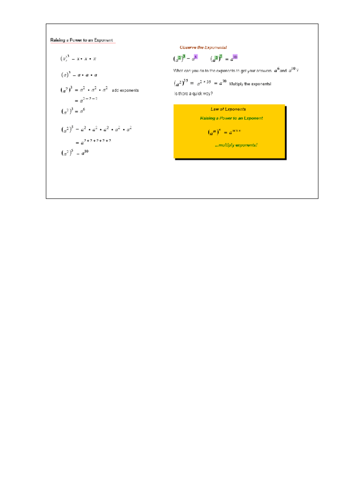 Raising a Power to an Exponent: Key Concepts for [Course Code] Final ...