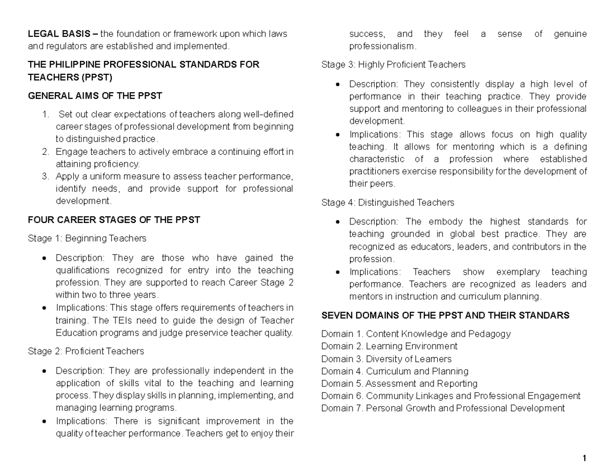 PPST Framework: Legal Basis for the Teaching Profession in the ...