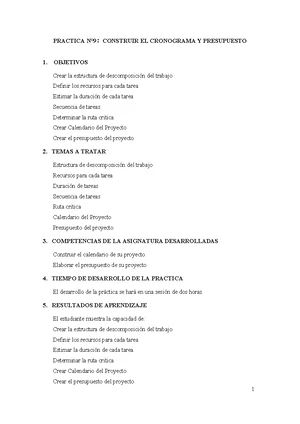 Práctica 9: Construcción de Cronograma y Presupuesto en Proyectos - Studocu
