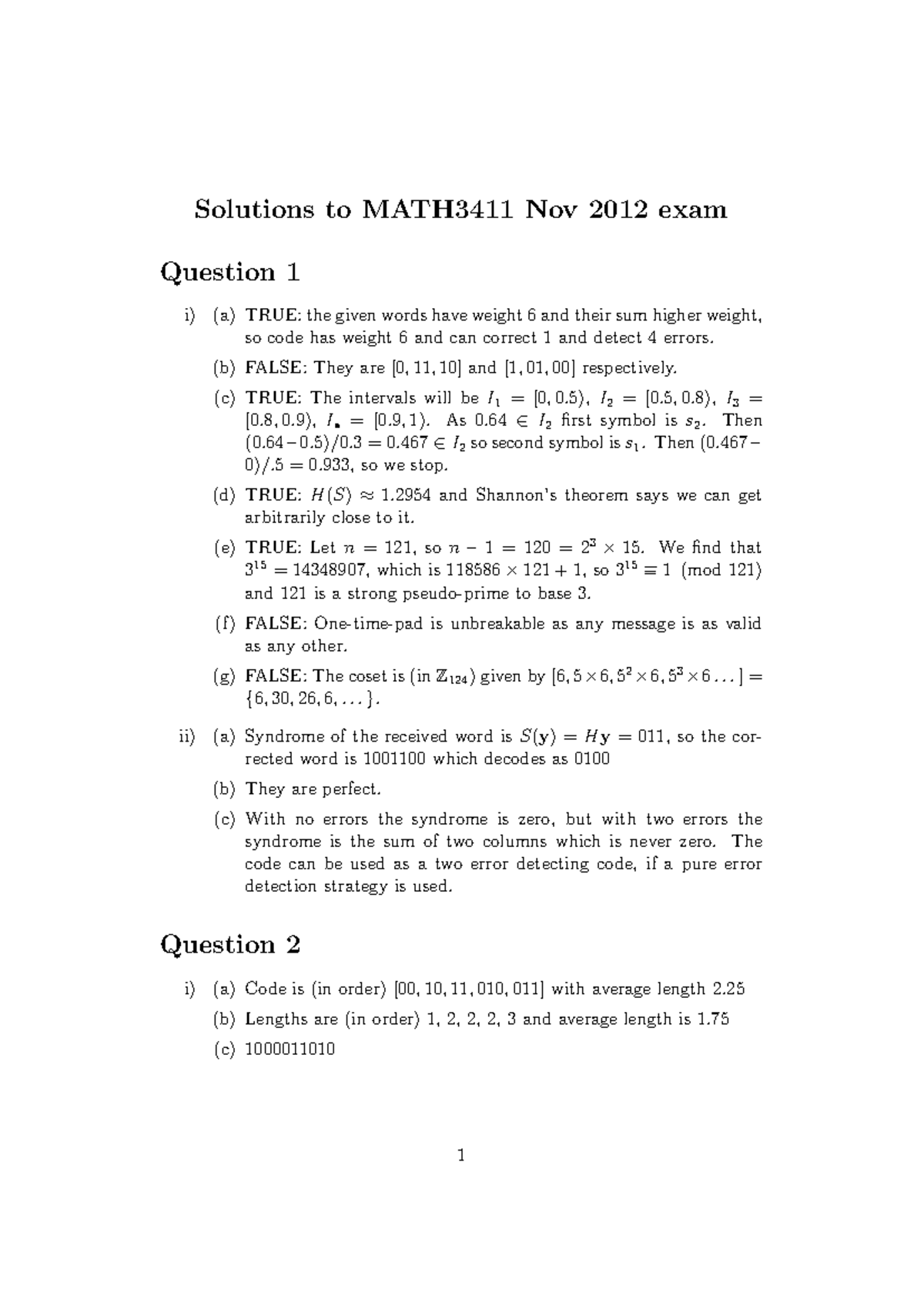 Math3411 s2 12 solutions - Solutions to MATH3411 Nov 2012 exam Question ...