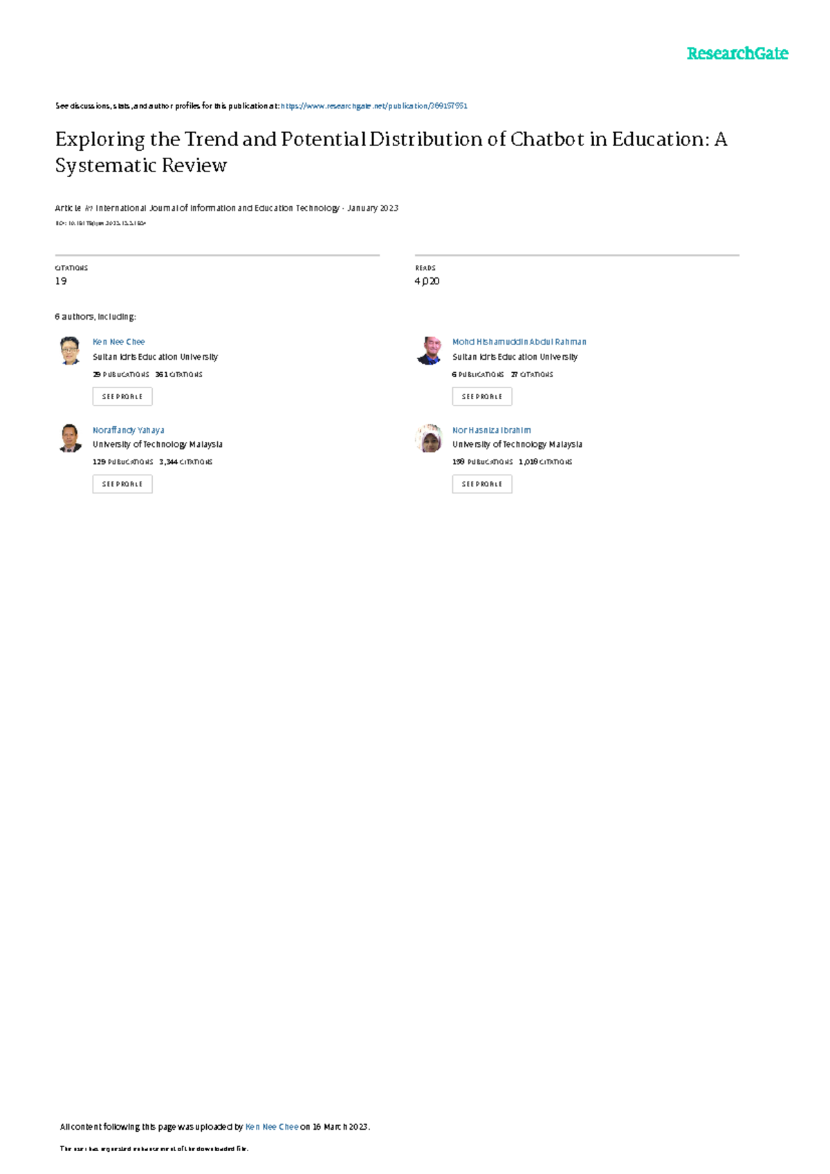 Exploring Chatbot Trends in Education: A Systematic Review (IJIET 2023 ...