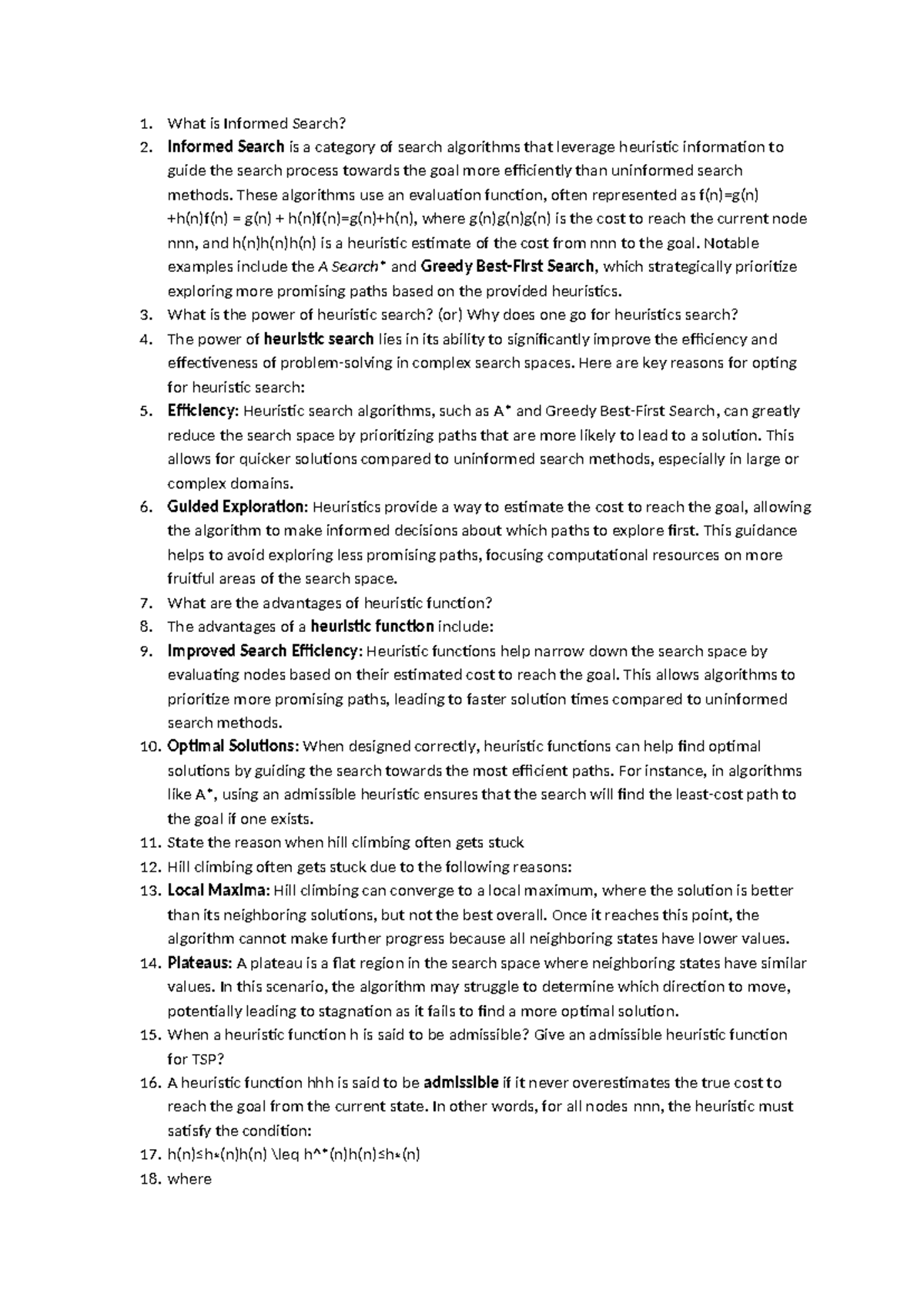 Unit 2 -2 Marks - What is Informed Search? Informed Search is a ...