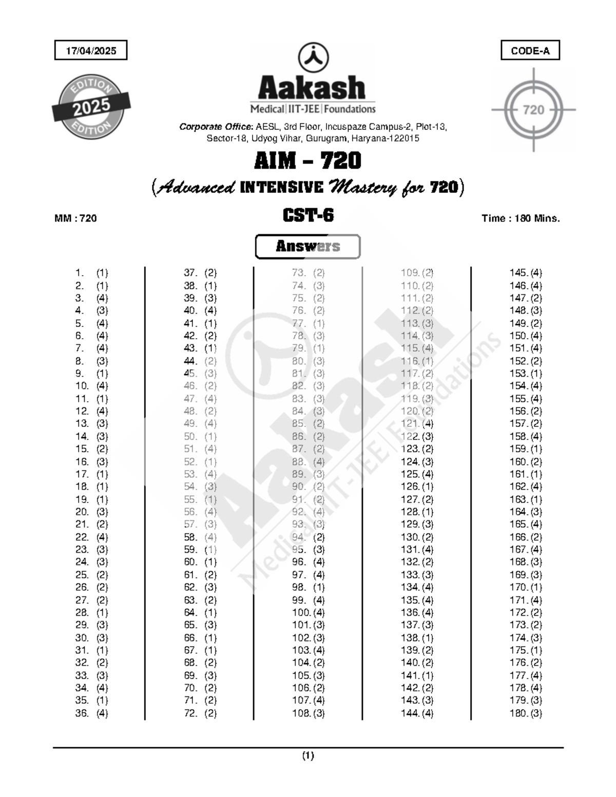 AIM 720 Final Exam Solutions and Answers for Physics, Chemistry, and ...
