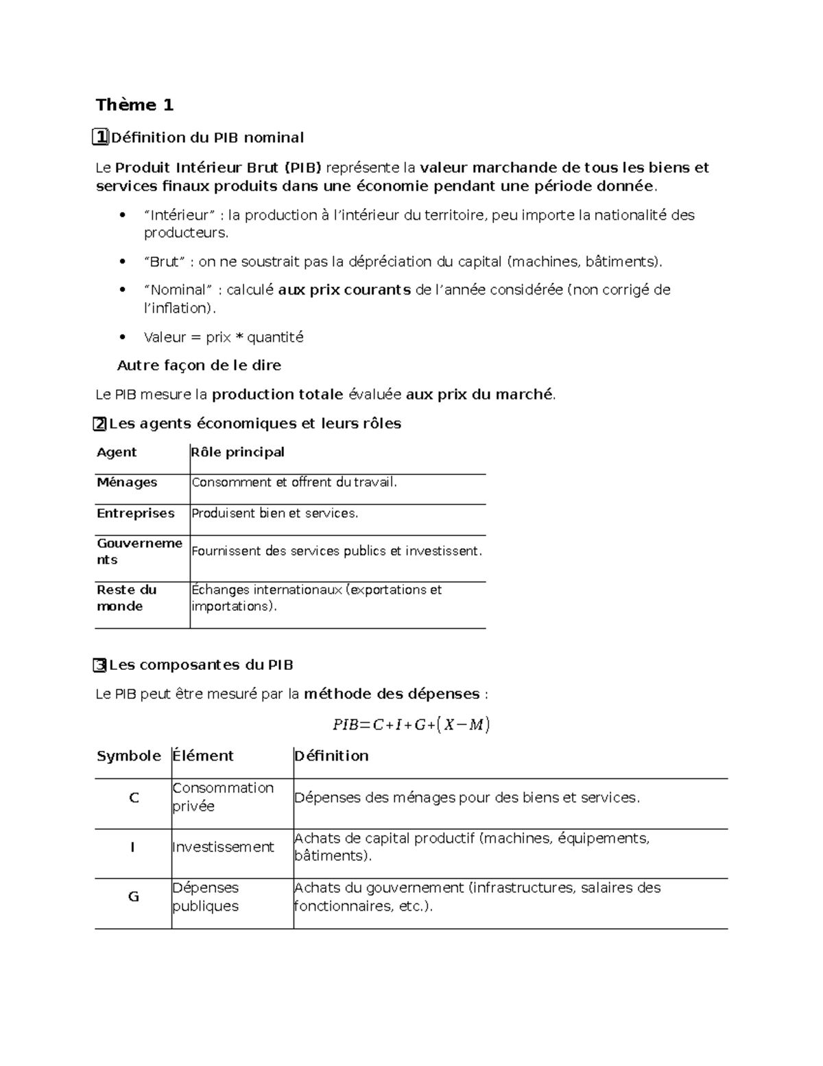 Note de cours CH1 : Définition et Mesure du PIB Nominal - Studocu