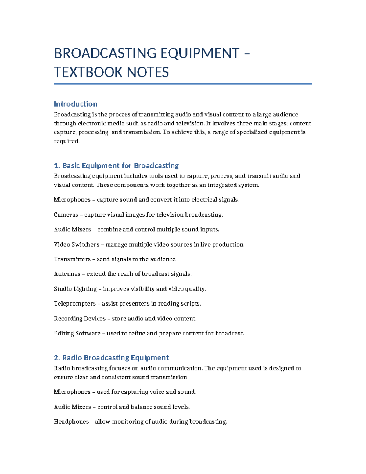 Broadcasting Equipment Textbook Notes: Key Concepts and Comparisons ...