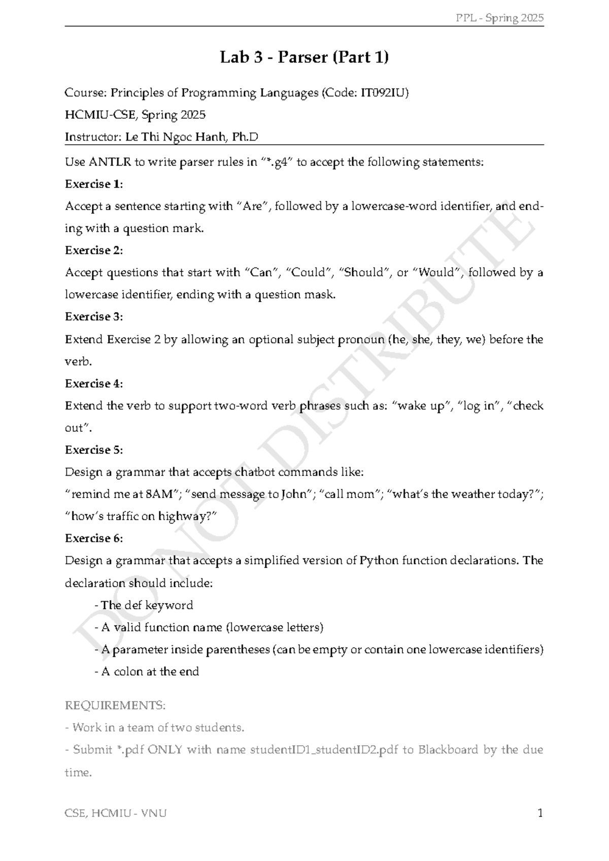PPL IT092IU Spring 2025 Lab 3 Parser Exercises and Requirements - Studocu