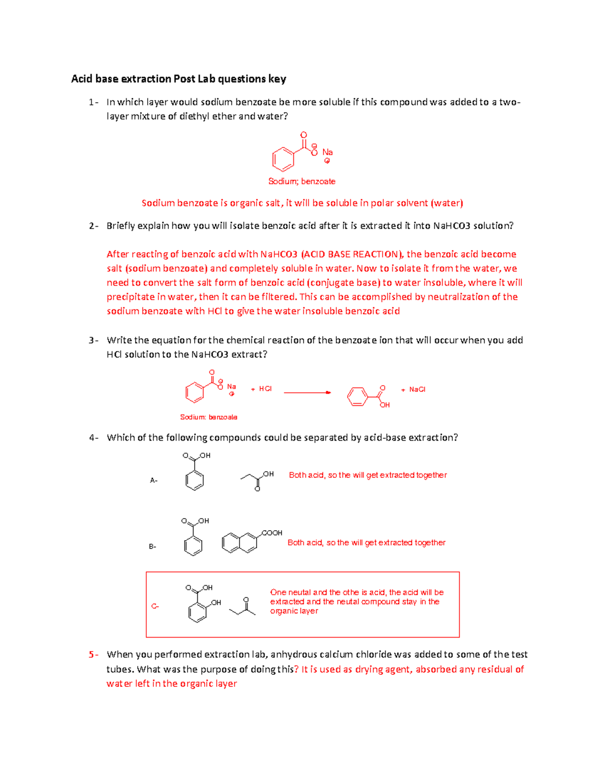 Acid-Base Extraction Post Lab Q&A Key: Detailed Answers & Explanations ...