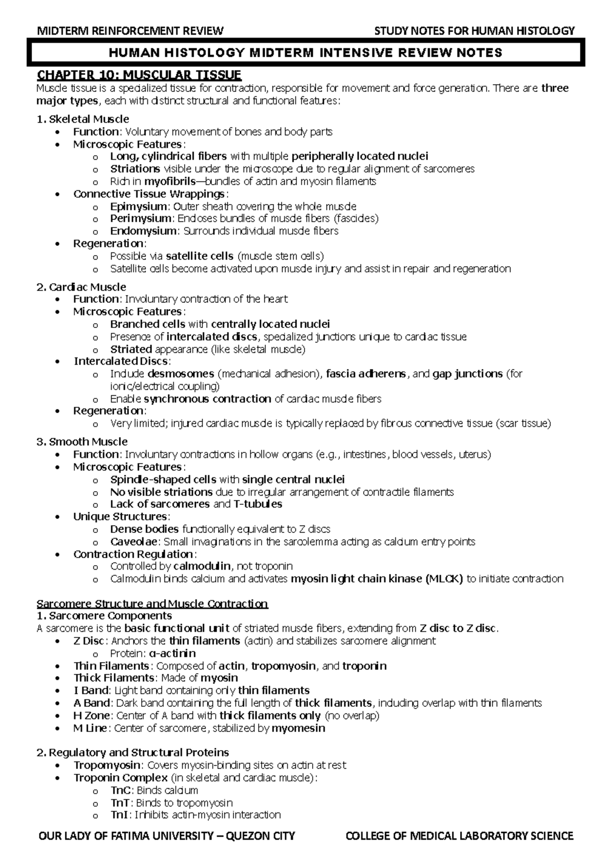 MIDTERM INTENSIVE REVIEW NOTES FOR HUMAN HISTOLOGY (HUMAN HISTOLOGY ...