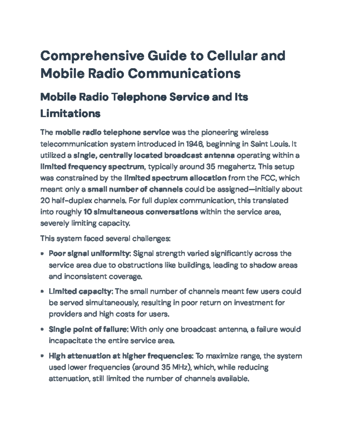 Cellular Communication Systems: Evolution from Radio Phones to Modern ...
