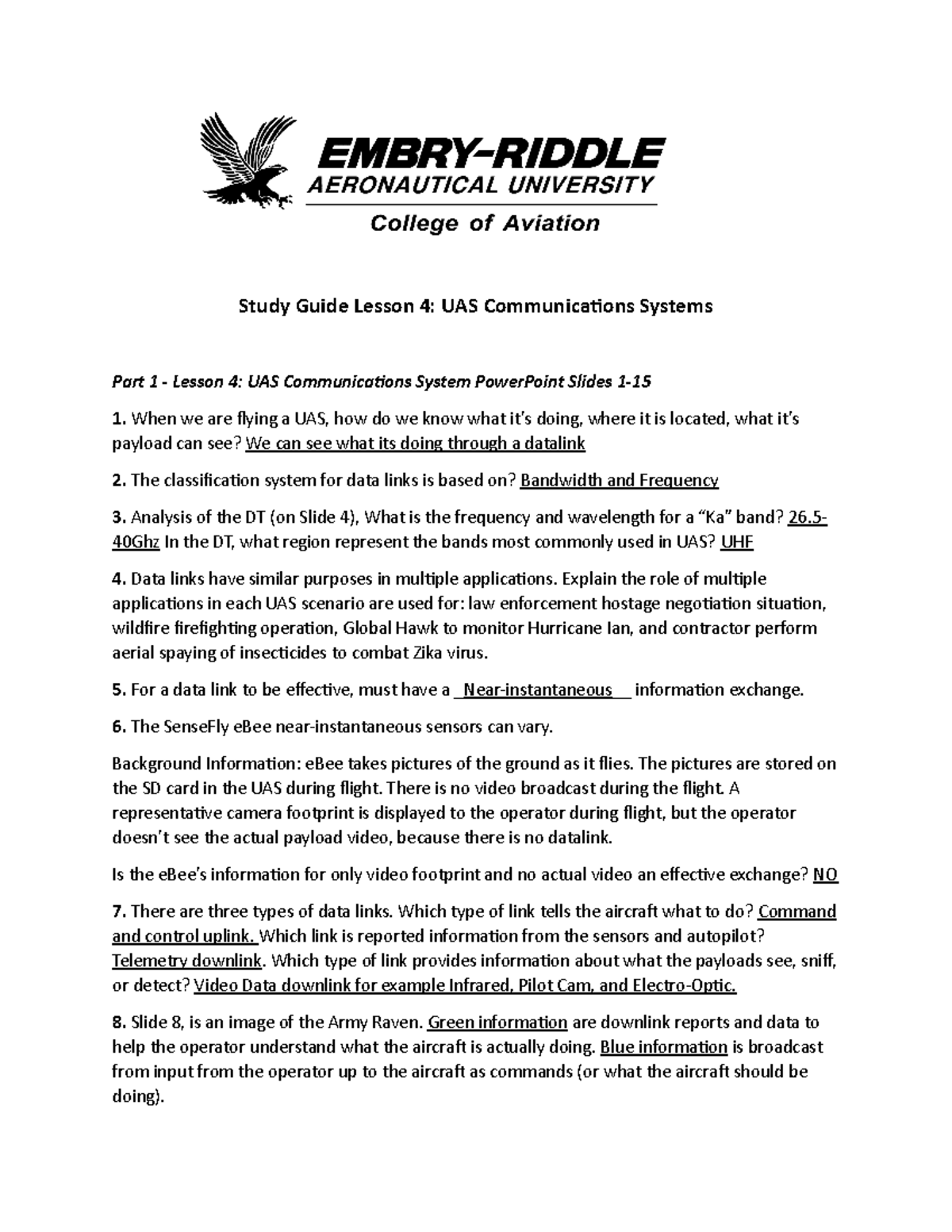 Study Guide Lesson 4 UAS Communications Systems - Study Guide Lesson 4 ...