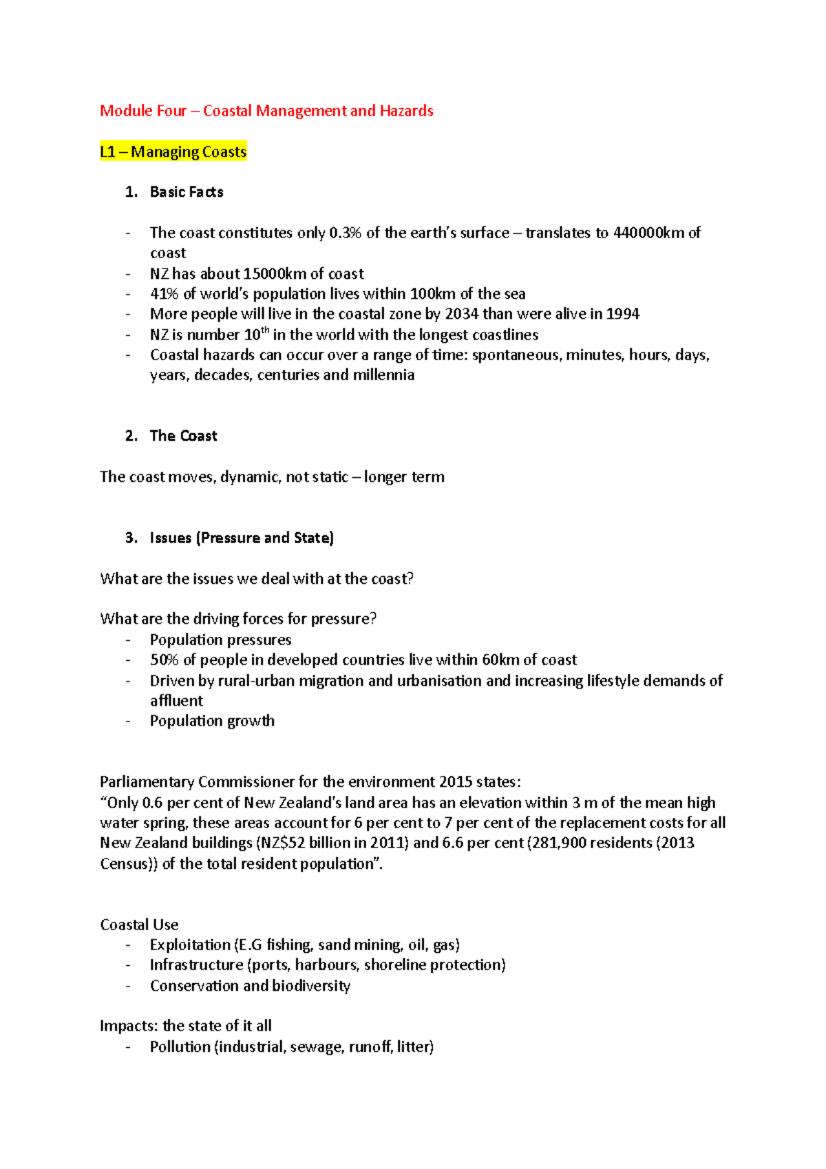 Module 4 - Coastal Management and Hazards Overview - Studocu