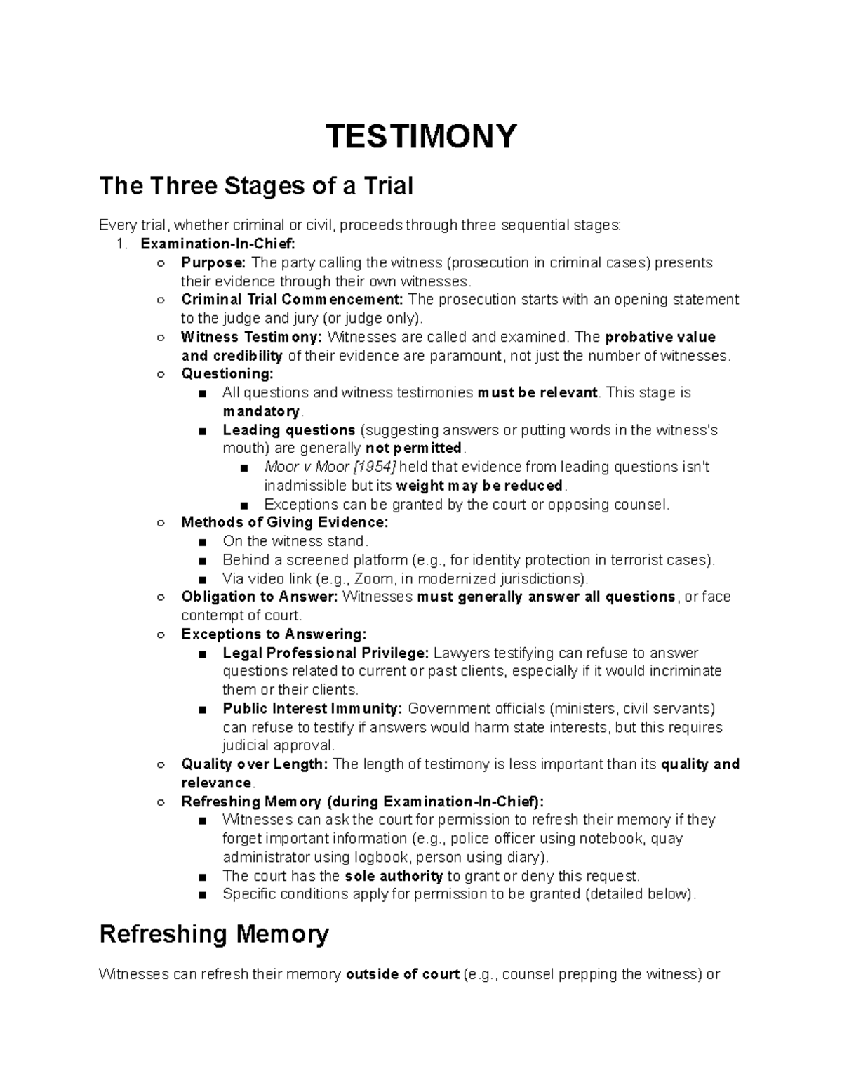 TESTIMONY: Key Stages of a Trial for Exam Success - Studocu