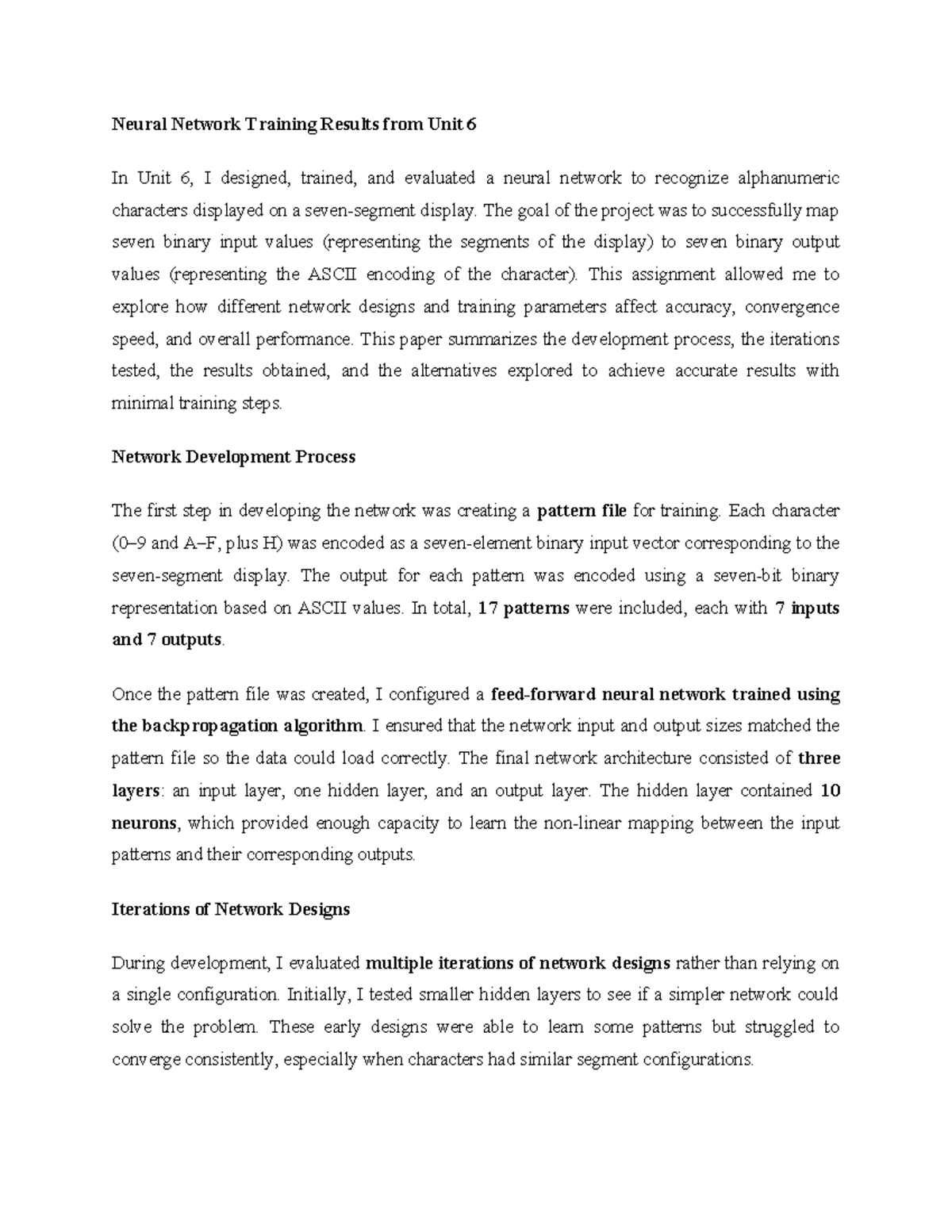 Neural Network Training Results for Unit 6: Character Recognition - Studocu