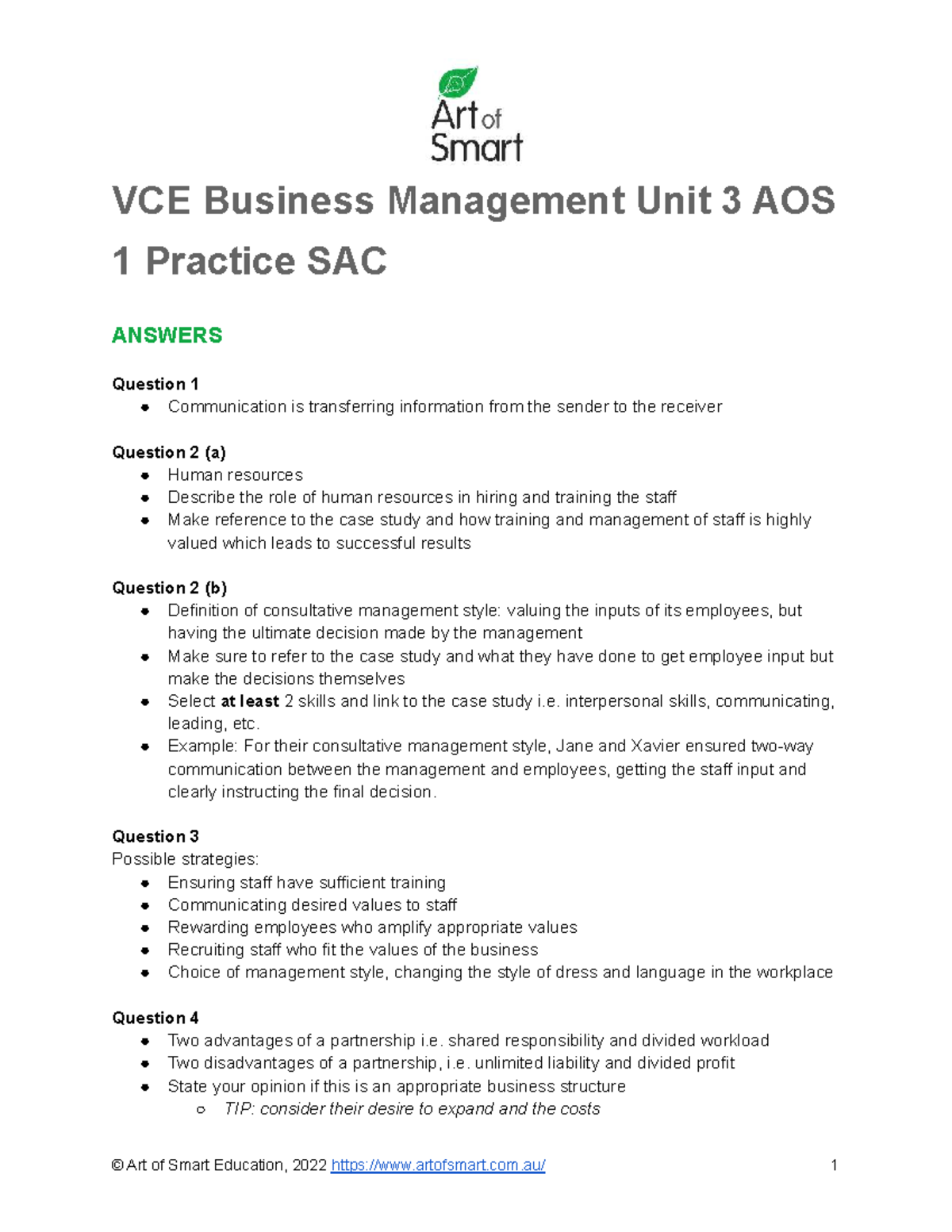 VCE Business Management Unit 3 AOS 1 Practice SAC Answers - Studocu