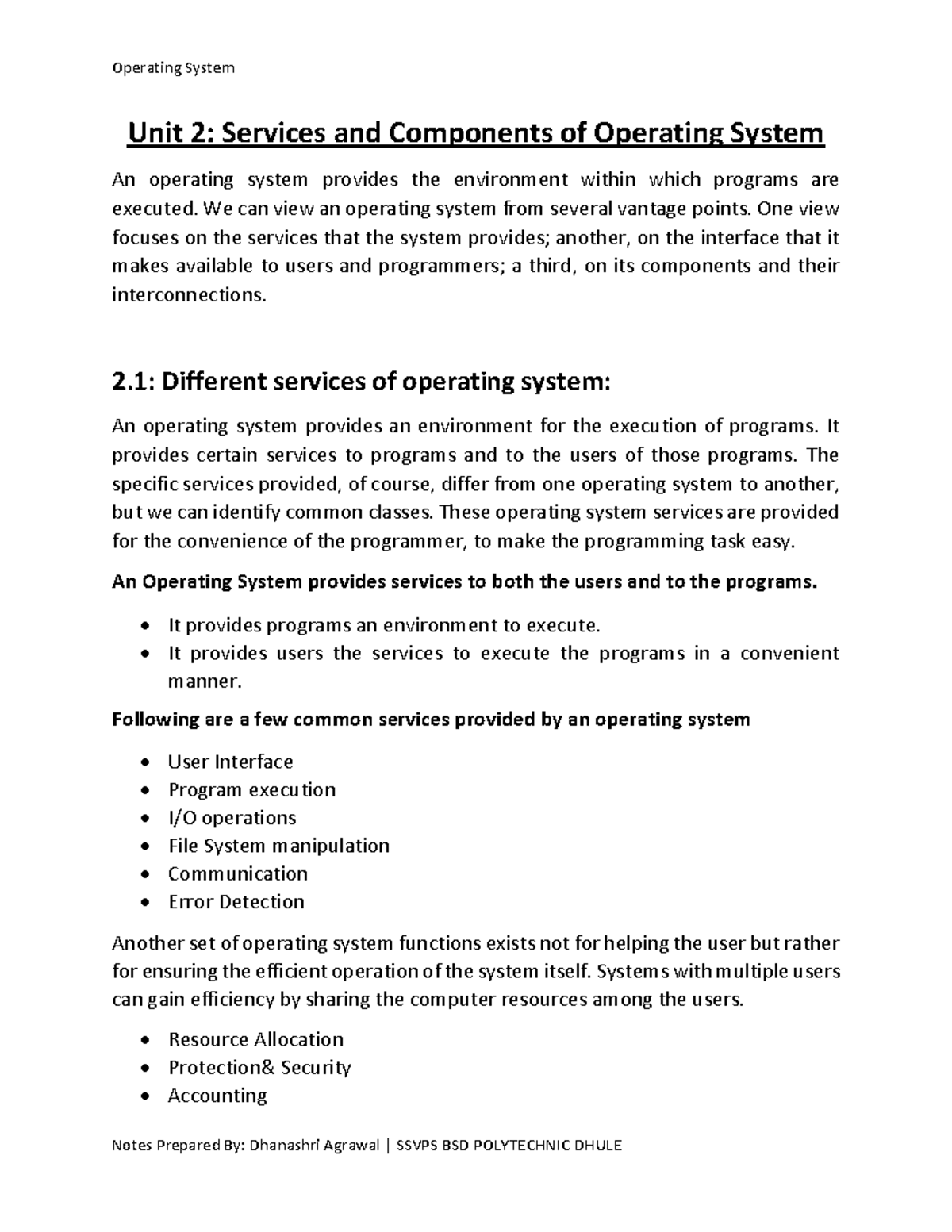 Chapter 2 - Operating System Services & Components Overview - Studocu