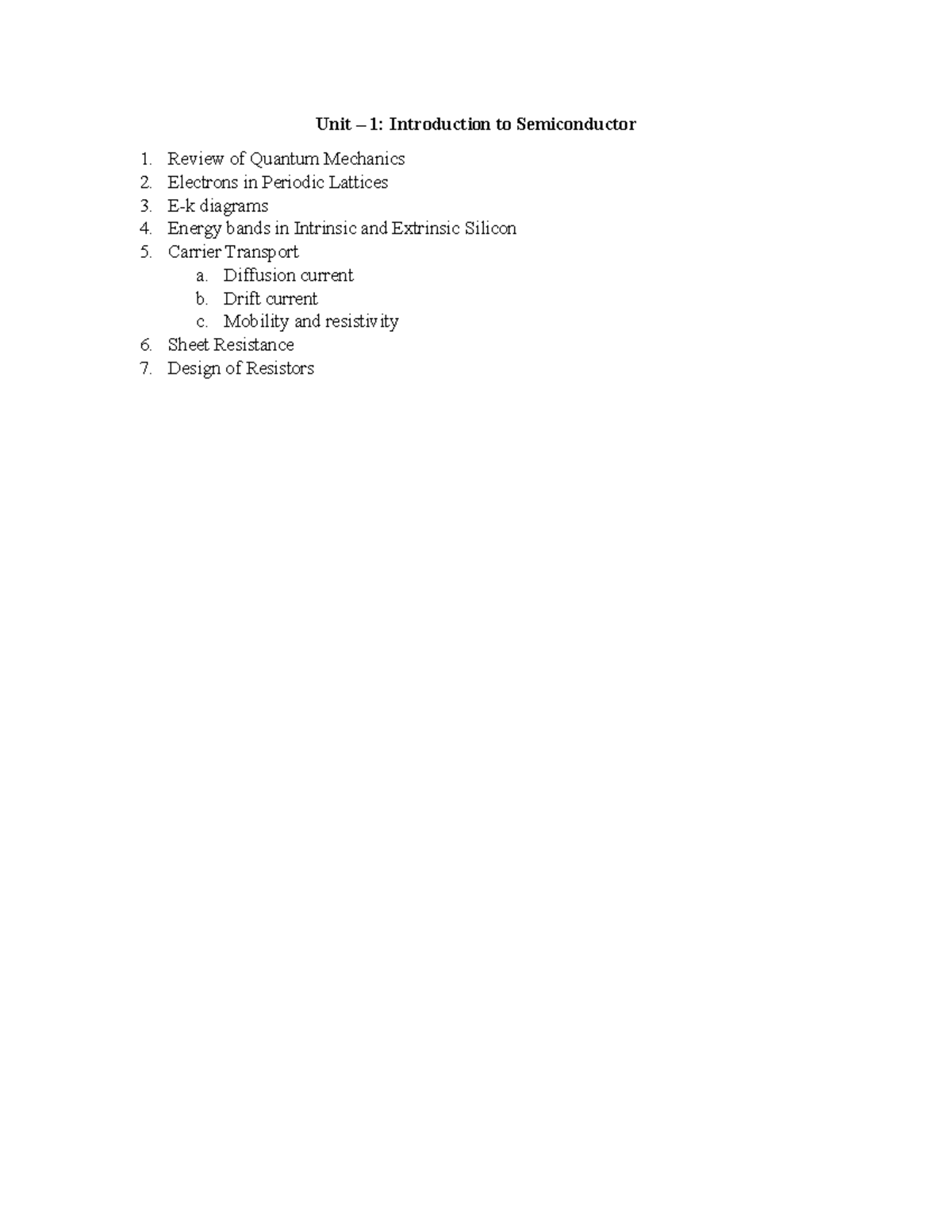 Semiconductor Physics (Course Code: PHYS 101) - Unit 1: Intro to ...