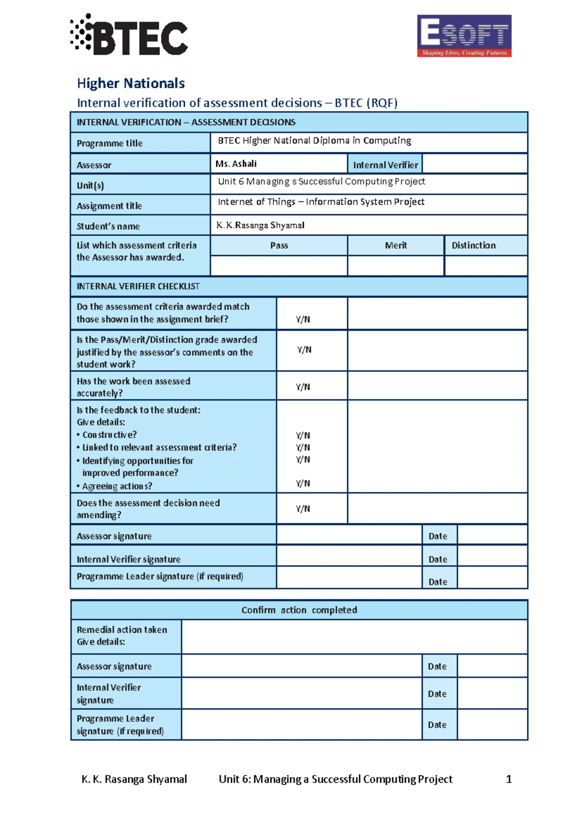 BTEC HND Computing Unit 05: Security Internal Verification Report - Studocu