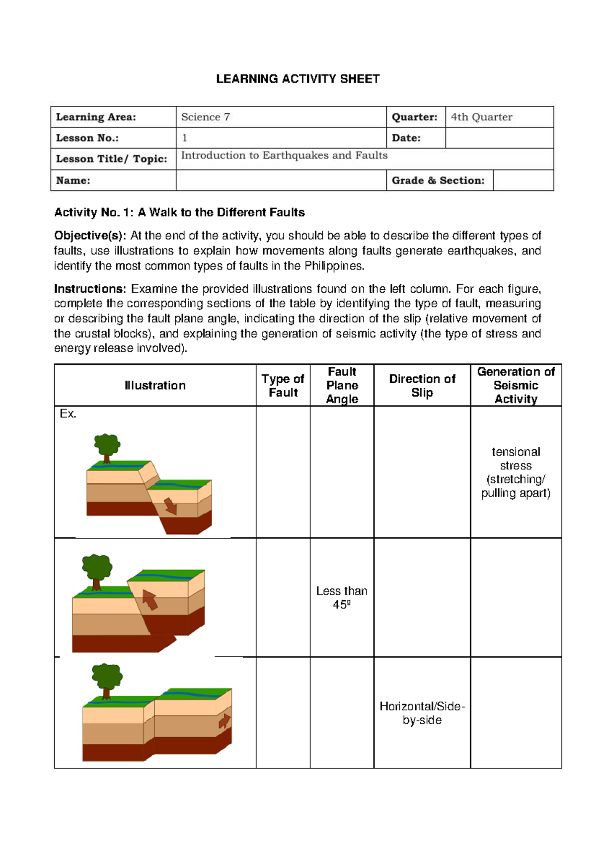 Science 7 Activity: Understanding Faults and Earthquakes - Studocu