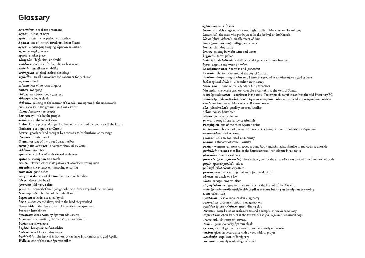 Spartan Glossary: Key Terms and Definitions for Ancient Studies - Studocu