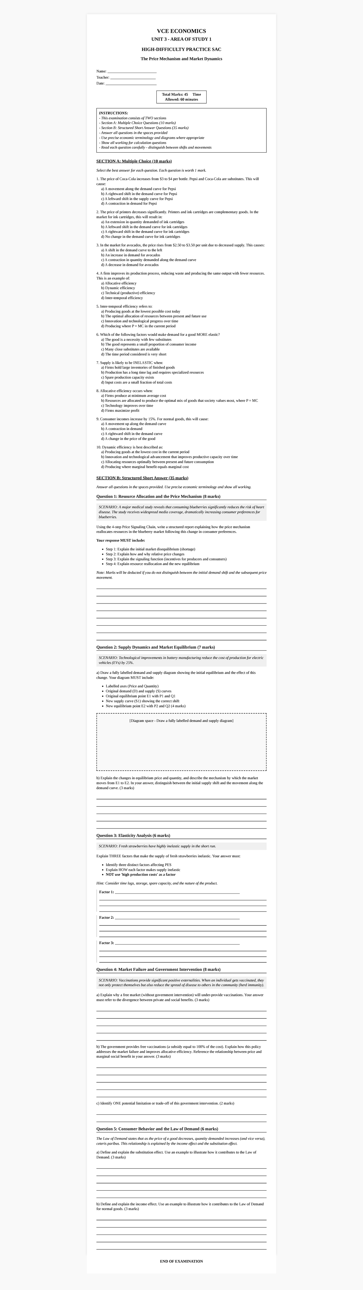 Economics Unit 3 AOS 1 High Difficulty Practice SAC - Studocu