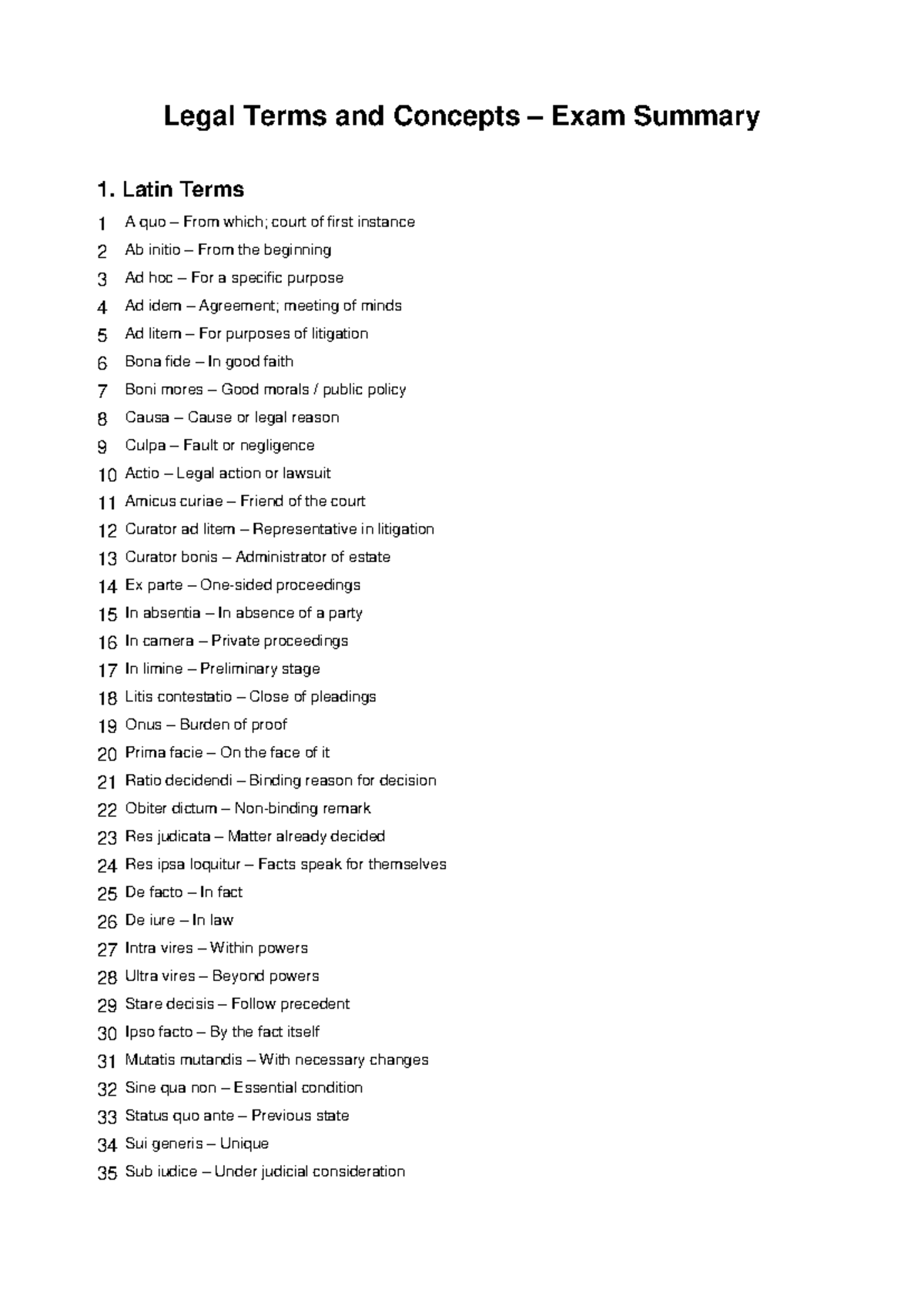 Legal Terms and Concepts Exam Summary: Latin Terms Guide - Studocu